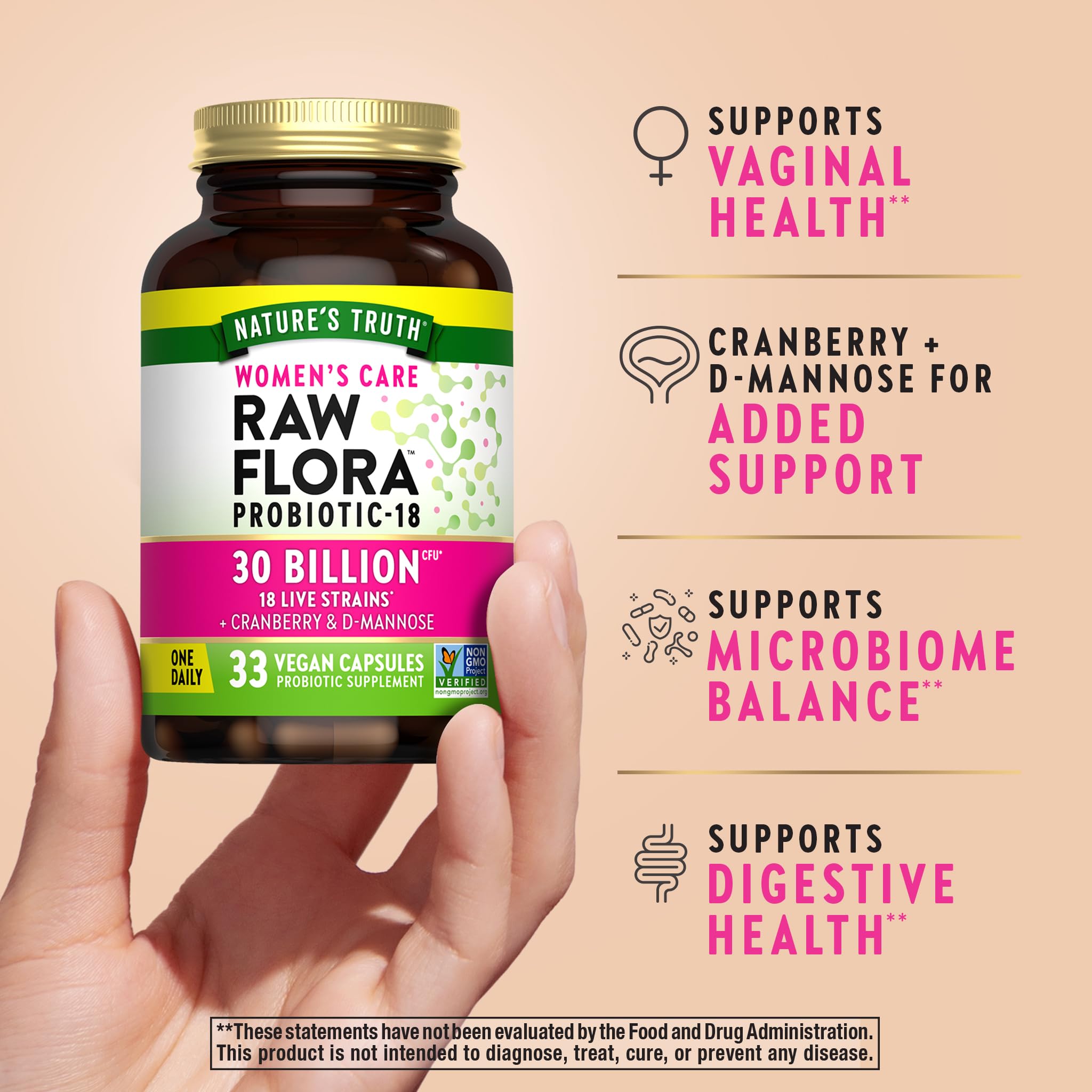 Nature's Truth Women's Raw Flora Probiotic bottle side view