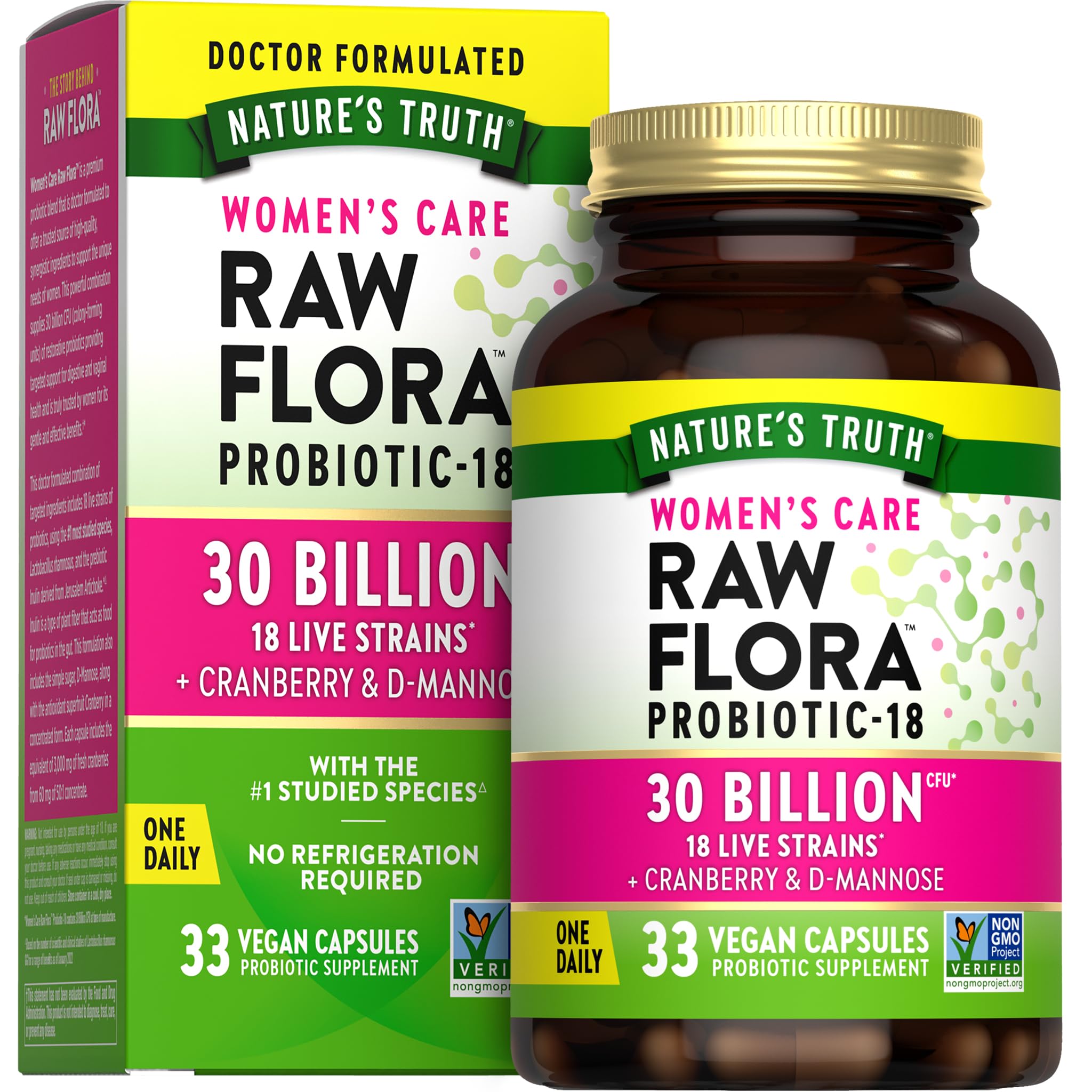 Nature's Truth Women's Raw Flora Probiotic dark amber glass bottle front view
