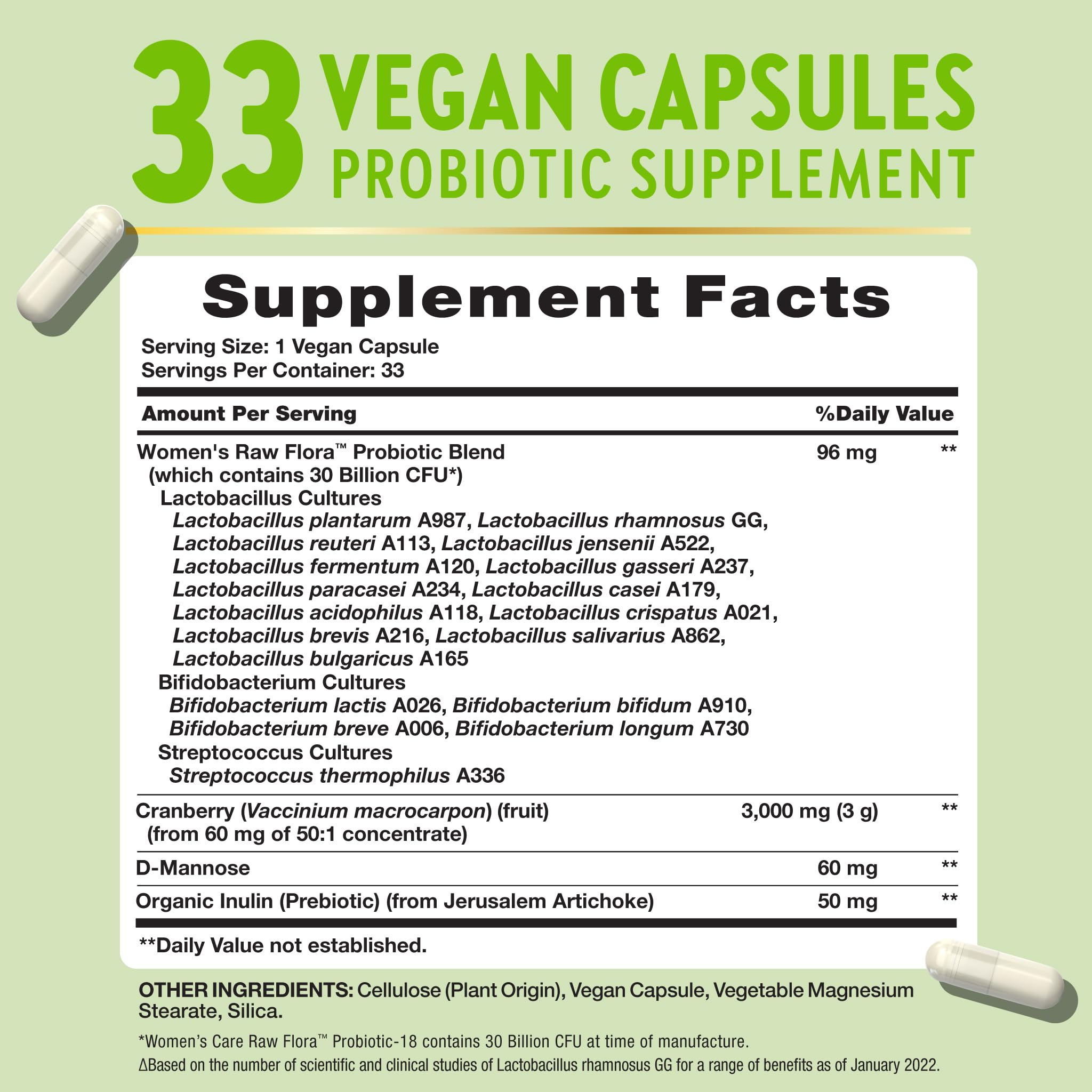 Nature's Truth Women's Raw Flora Probiotic vegan capsule close-up