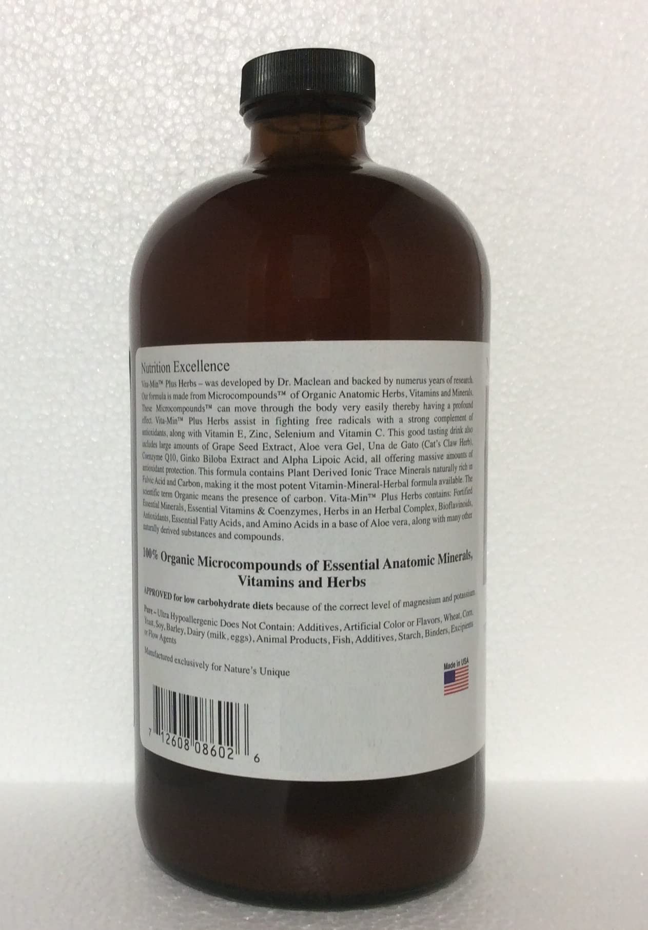 Nature's Unique Vita-Min Plus Herbs 1000mg bottle with label