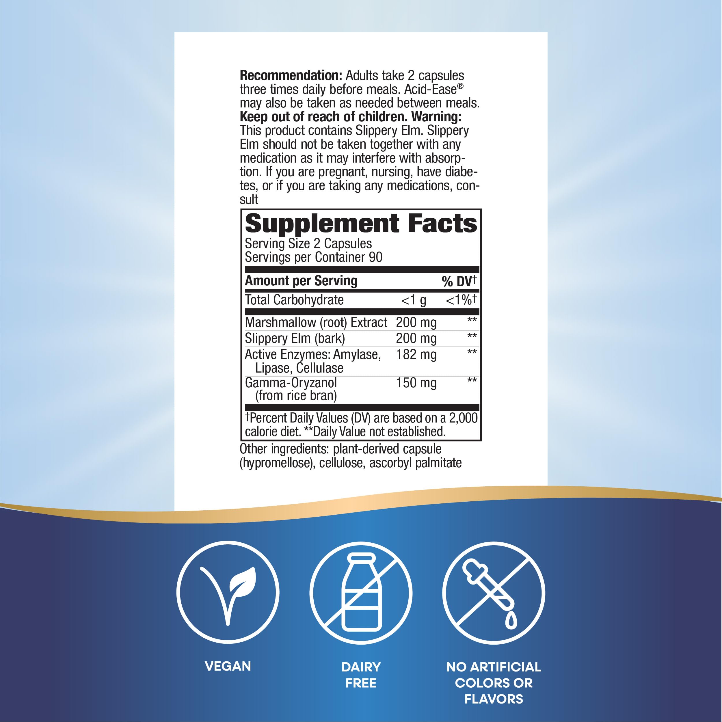 Nature's Way Acid Ease Multi-Enzymes 136g with ingredients list