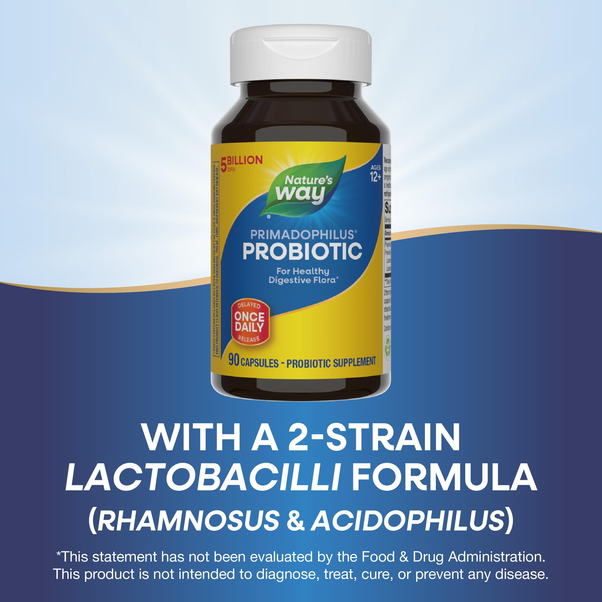 Nature's Way Acidophilus Probiotic Capsules on a wooden table