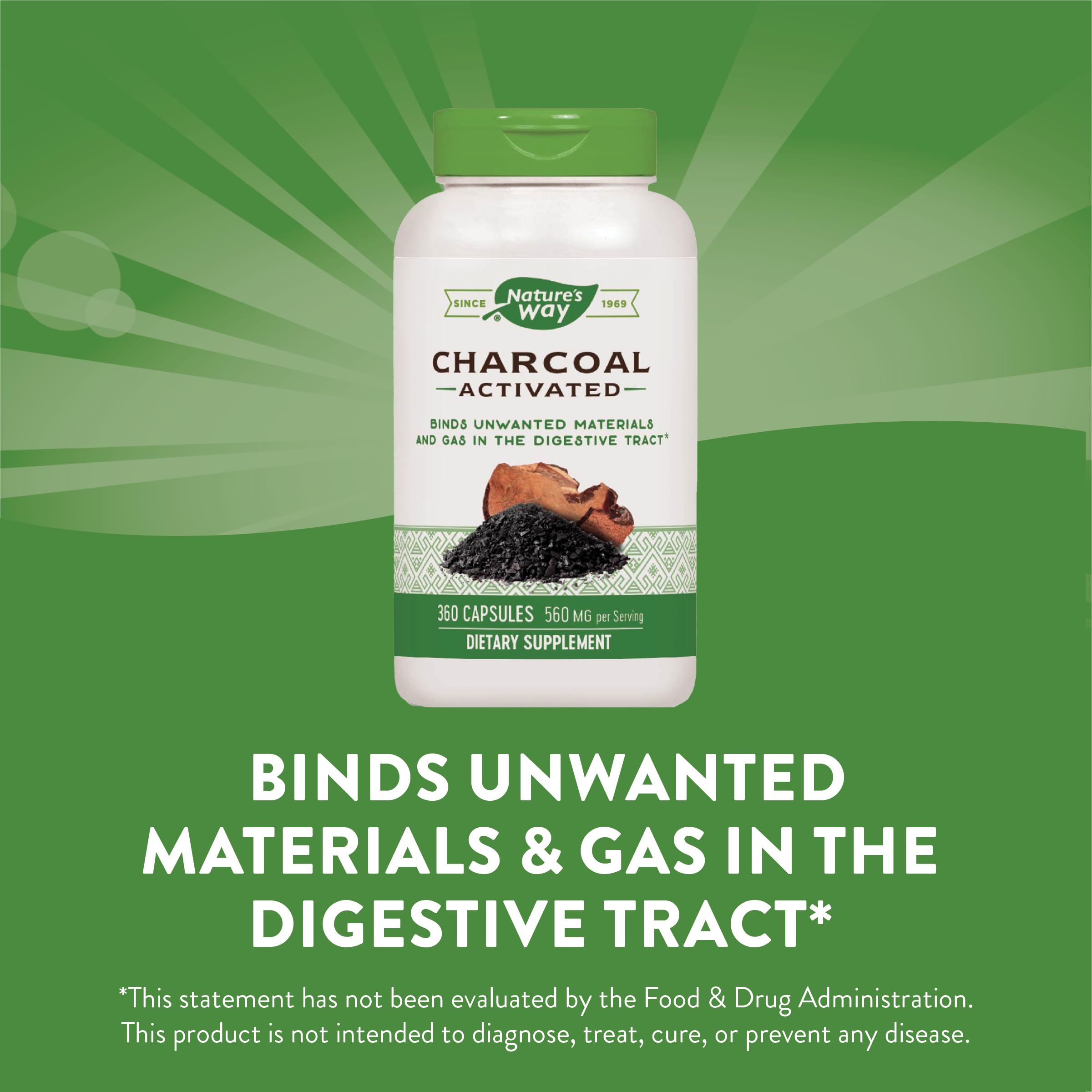 Nature's Way Activated Charcoal Capsules 560mg bottle with label