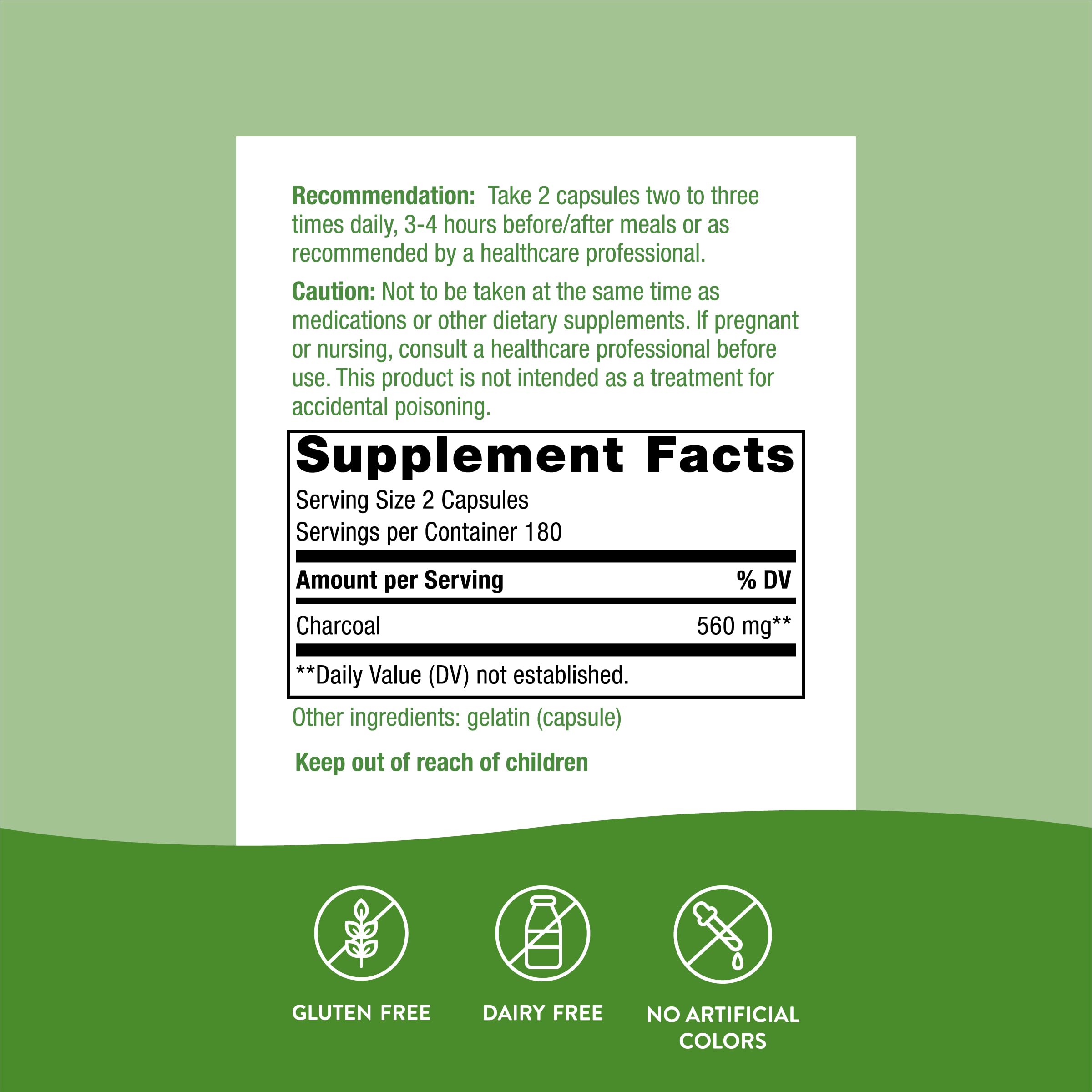 Nature's Way Activated Charcoal Capsules 560mg close-up of capsules