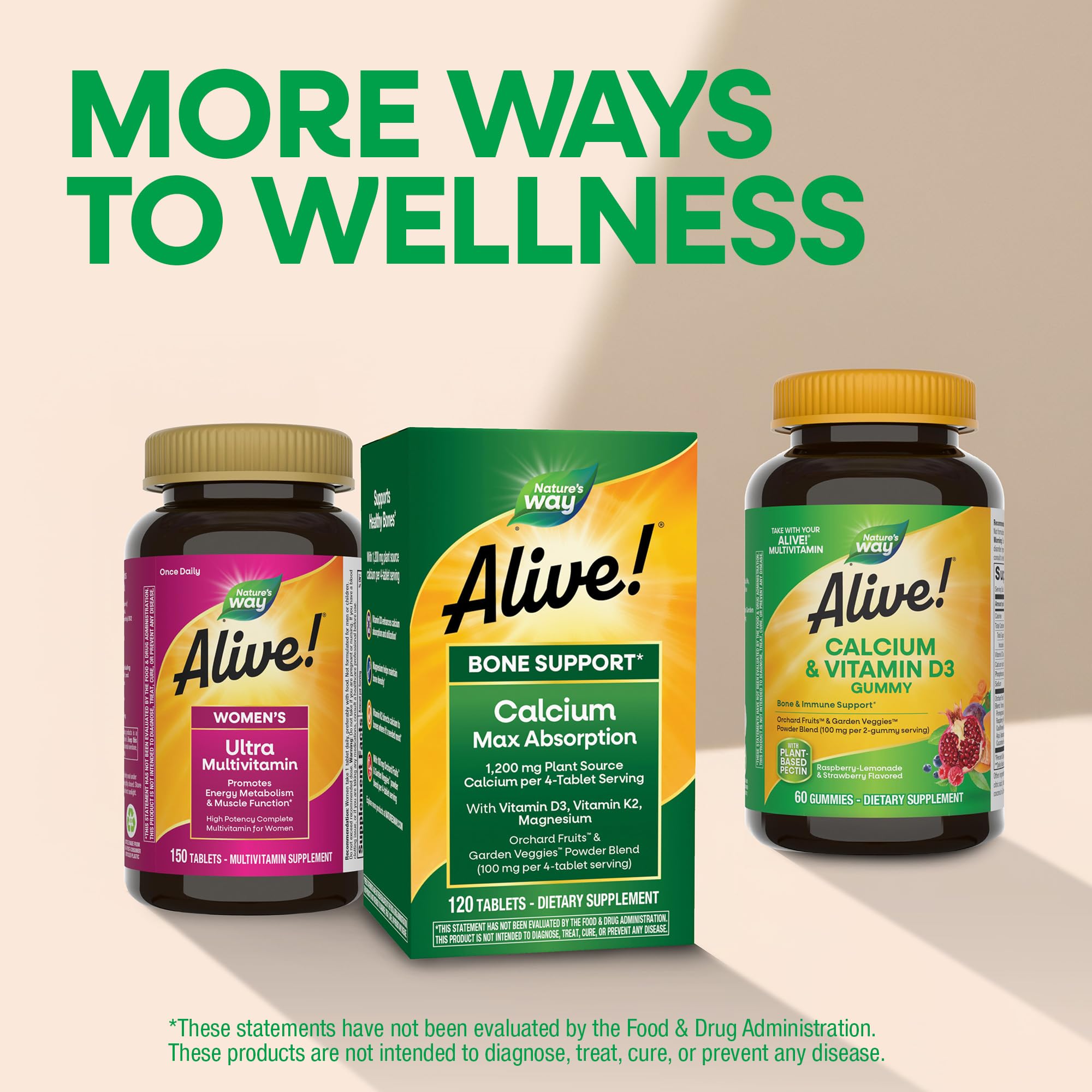 Nature's Way Alive! Calcium Bone Support 1200mg on a kitchen counter