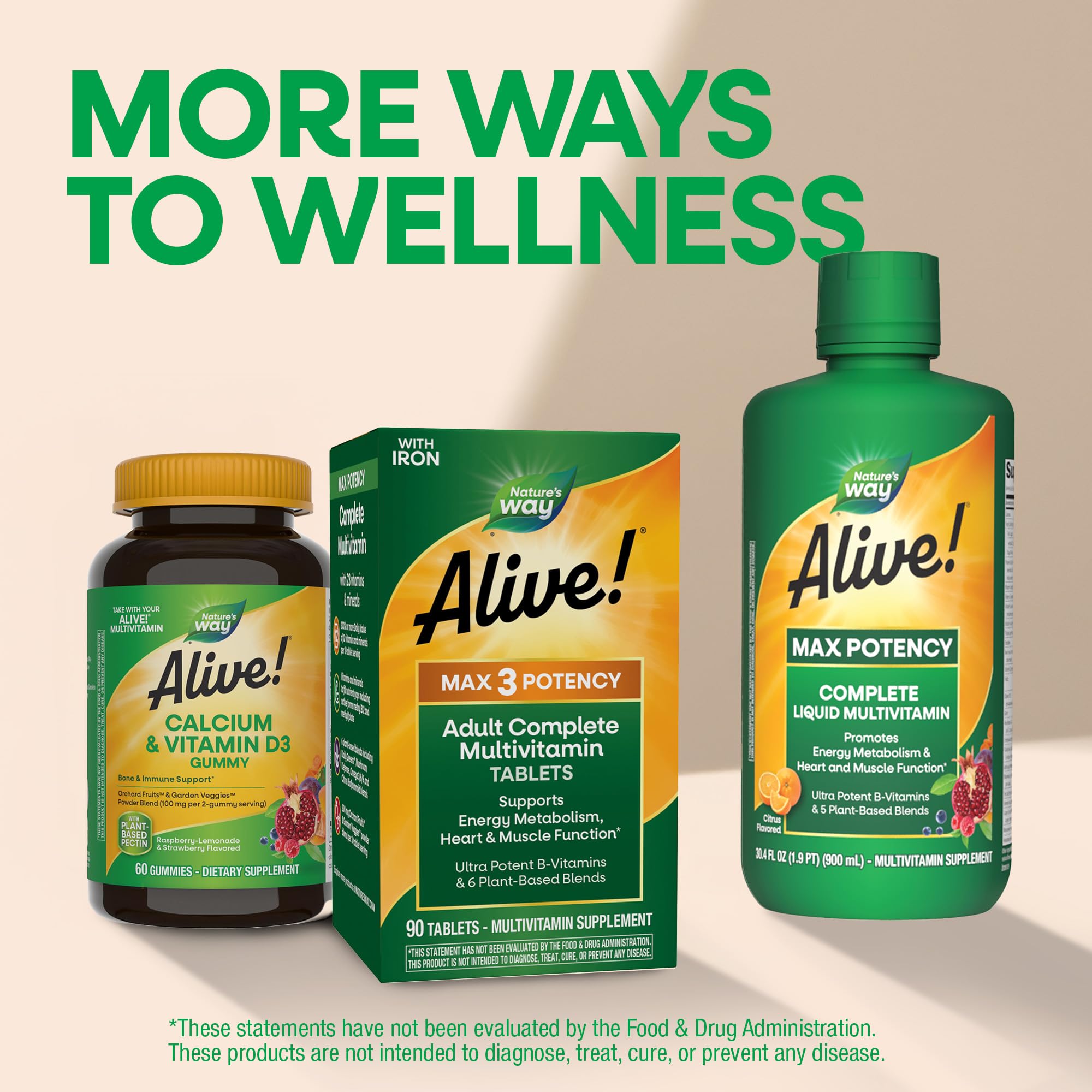 Nature's Way Alive! Max3 Daily Multivitamin displayed with a glass of water