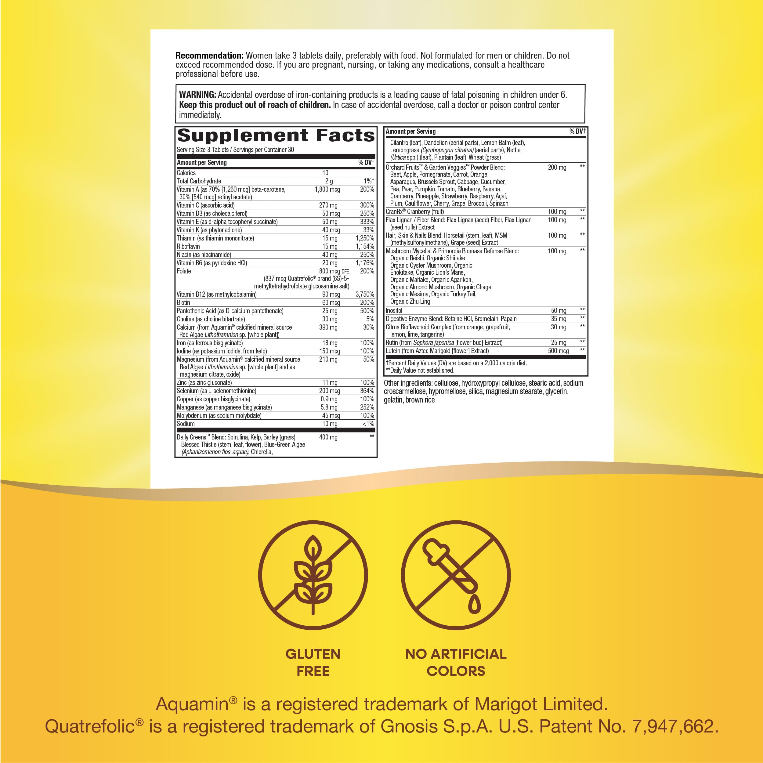 Nature's Way Alive! Max3 Potency Women's Complete Multivitamin ingredients list