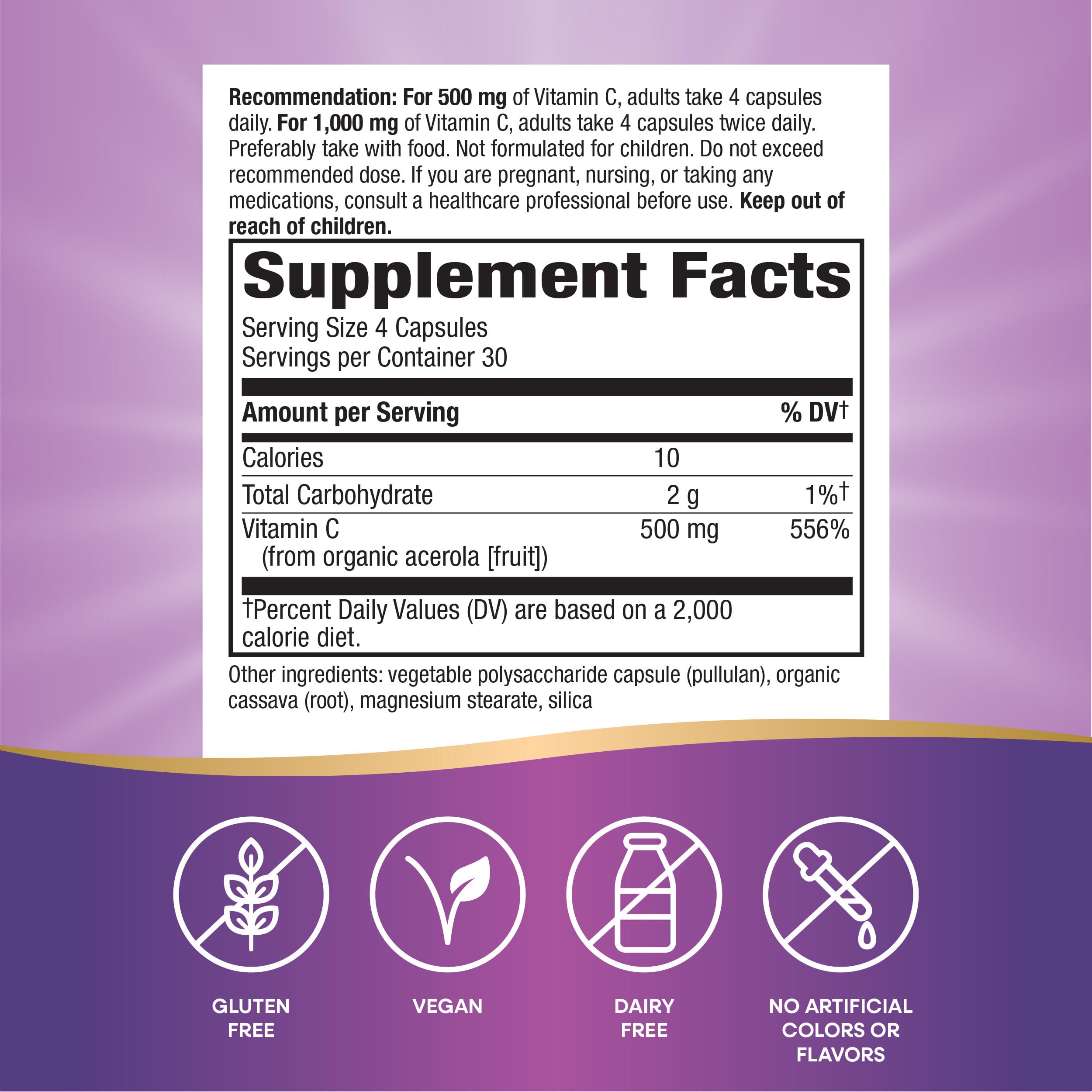 Nature's Way Alive! Vitamin C 500mg capsules on a wooden table