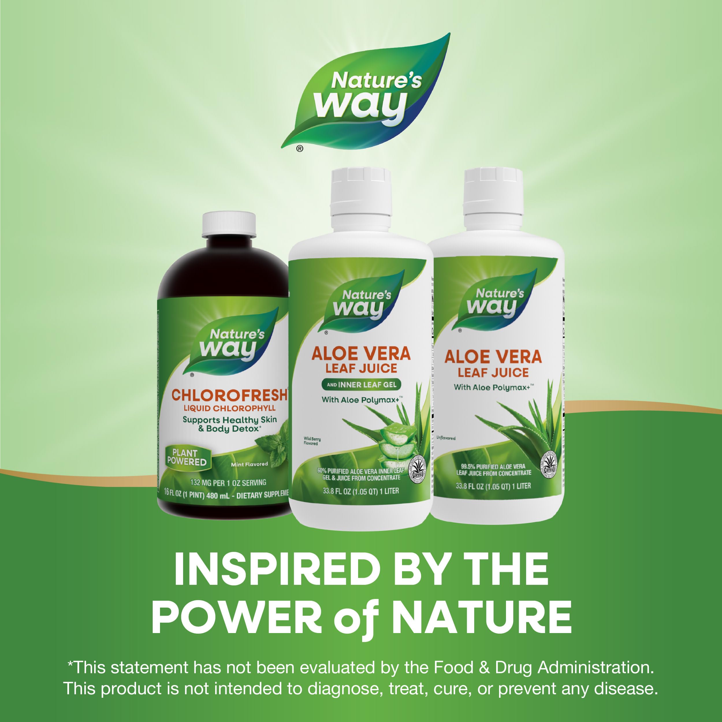 Nature's Way Aloe Vera Leaf Juice bottle on kitchen counter