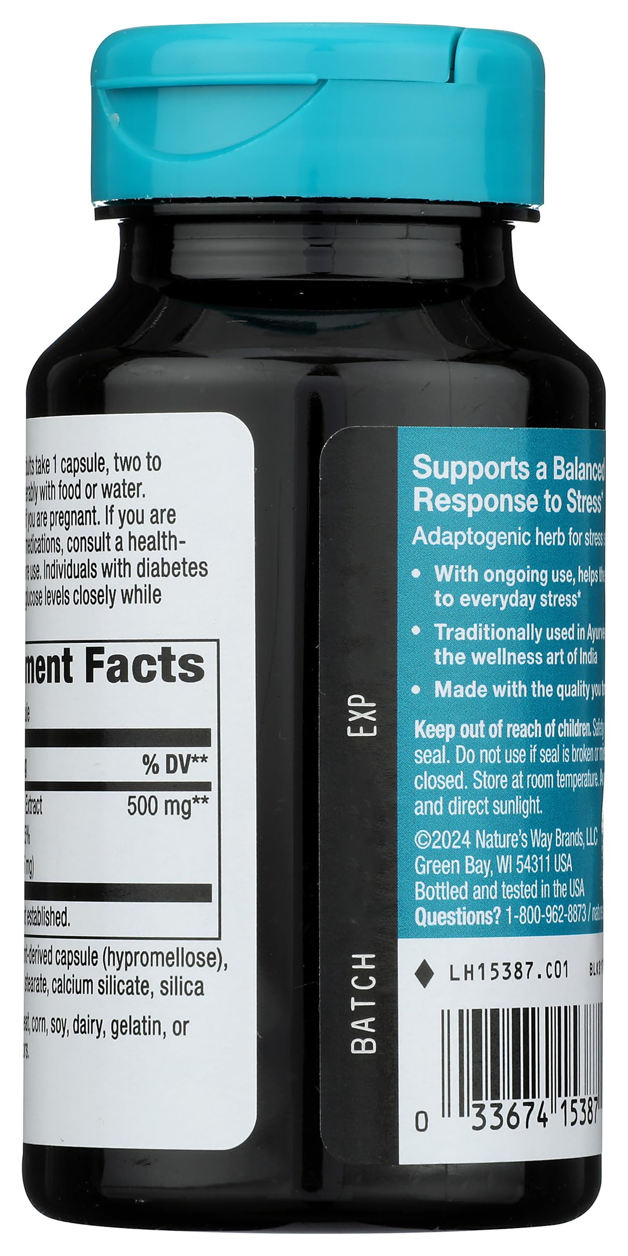 Nature's Way Ashwagandha Root Extract 45g back view with ingredients