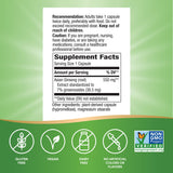 Nature's Way Asian Ginseng 54g back view with ingredient list