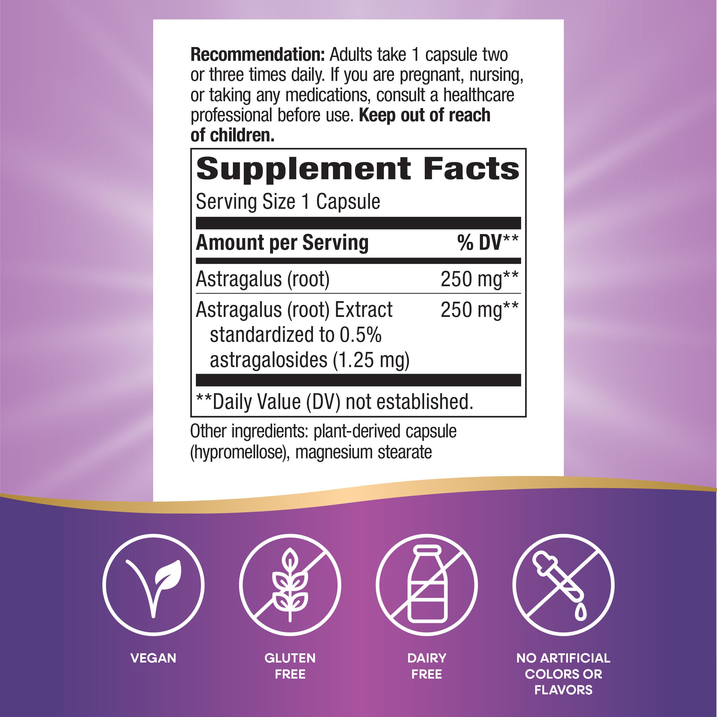 Nature's Way Astragalus Premium Extract 250mg capsules on a table