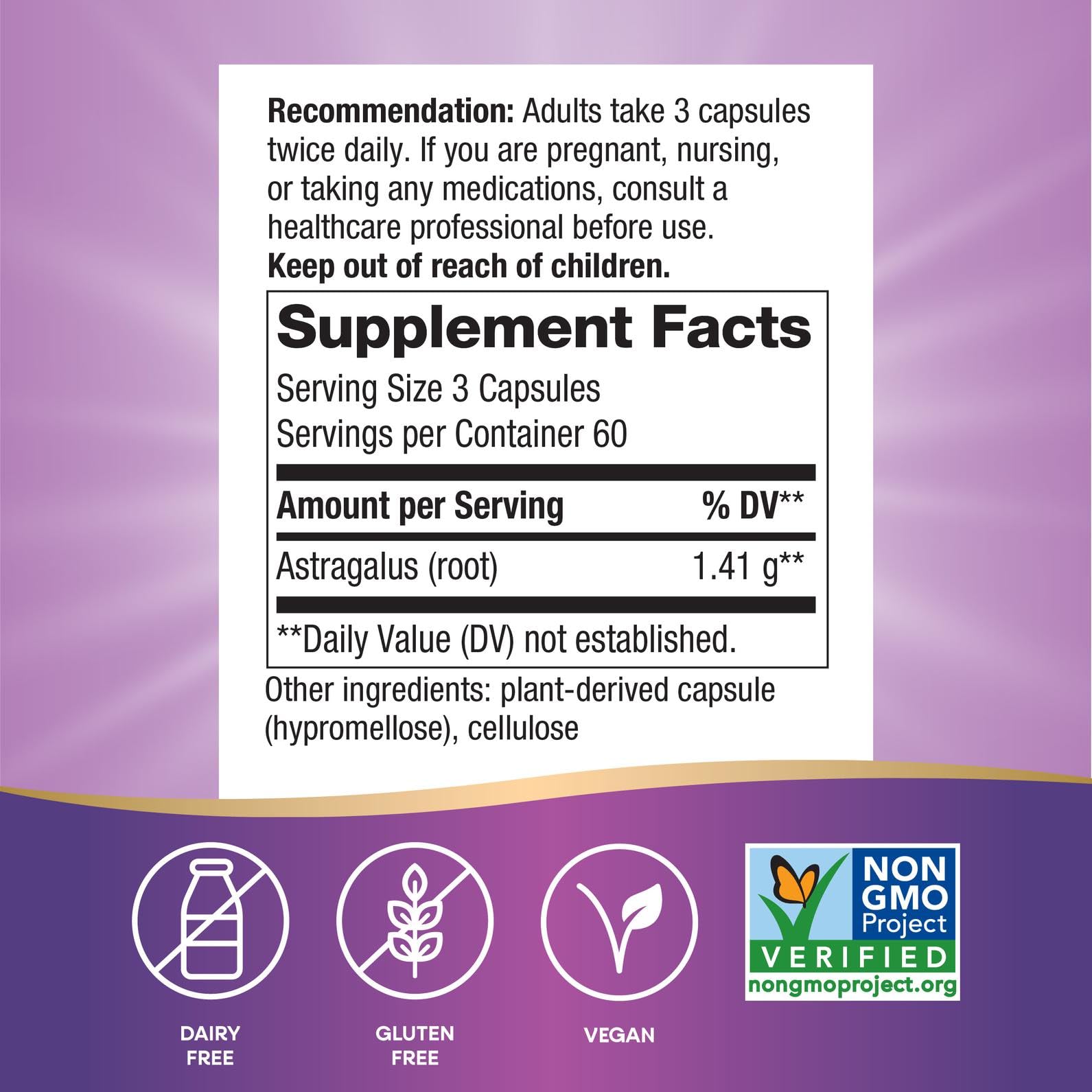 Nature's Way Astragalus Root 1410mg supplement side view