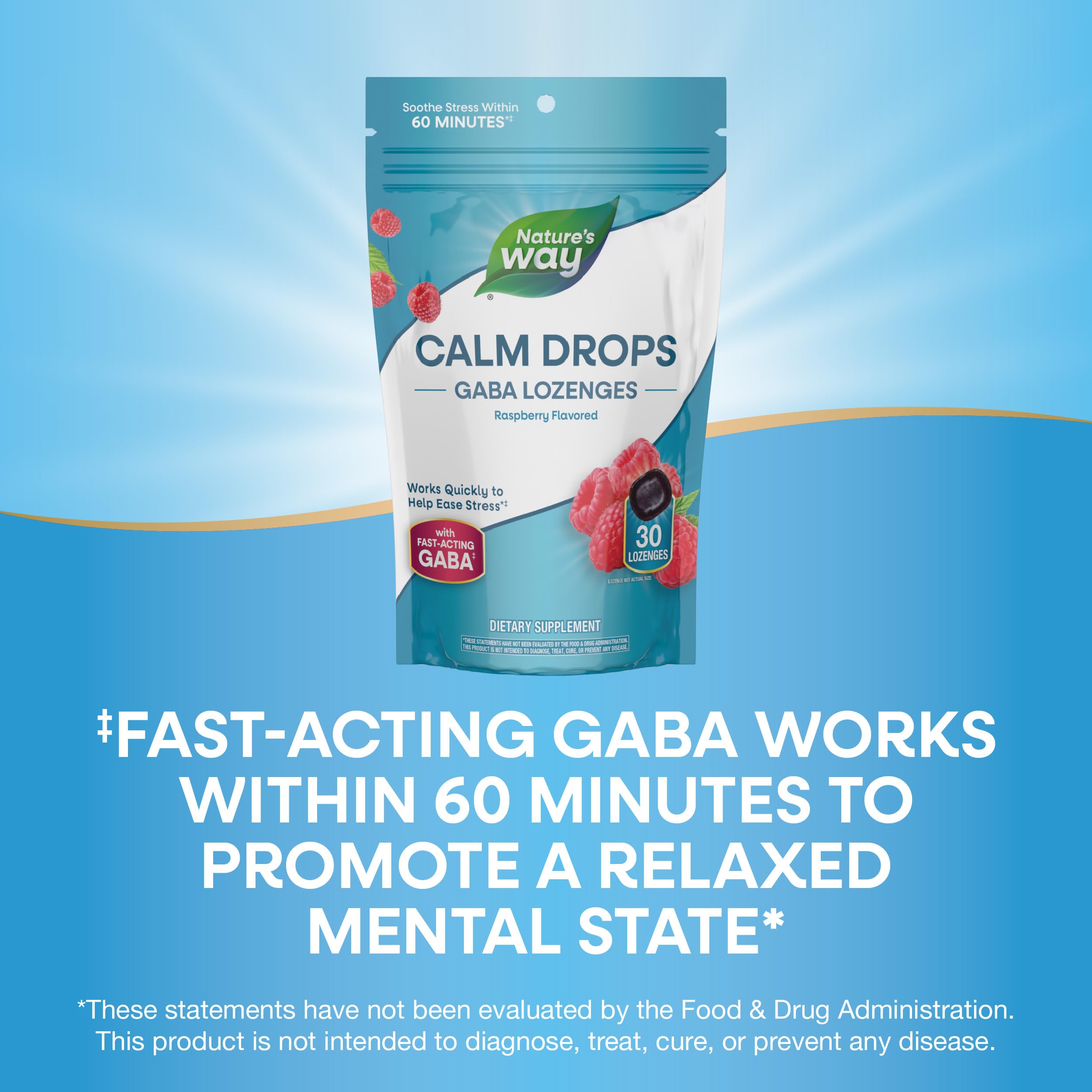 Nature's Way Calm Drops raspberry flavour lozenge close-up