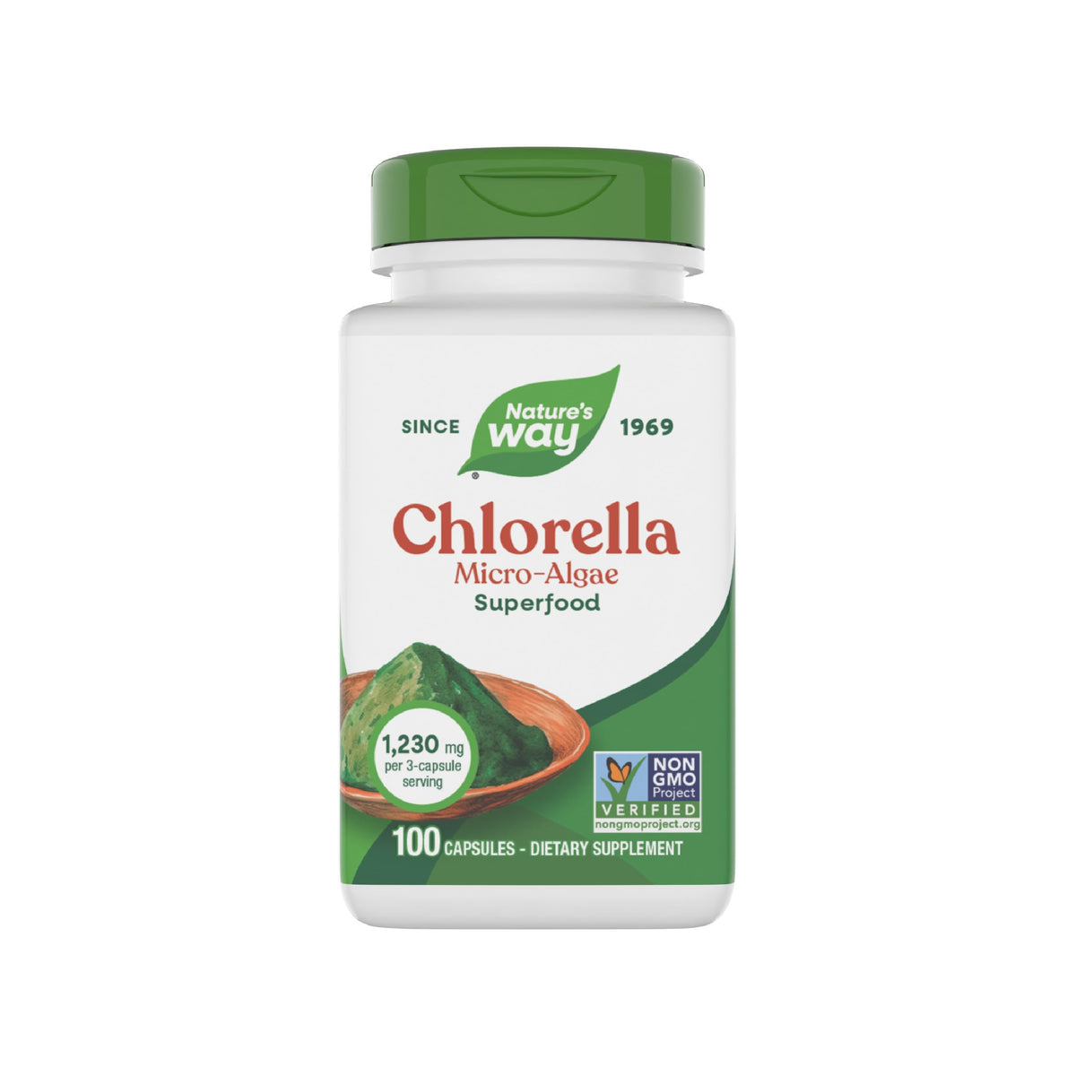 Nature's Way Chlorella 1230mg 90 Capsules front view