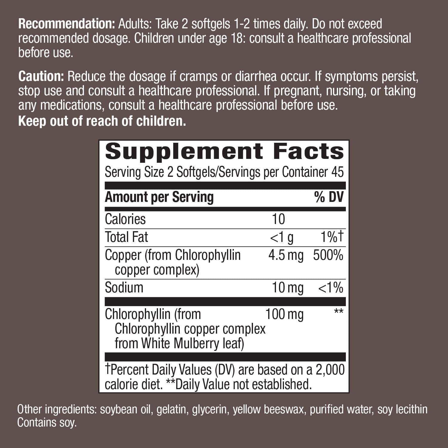 Nature's Way Chlorofresh softgel bottle side view