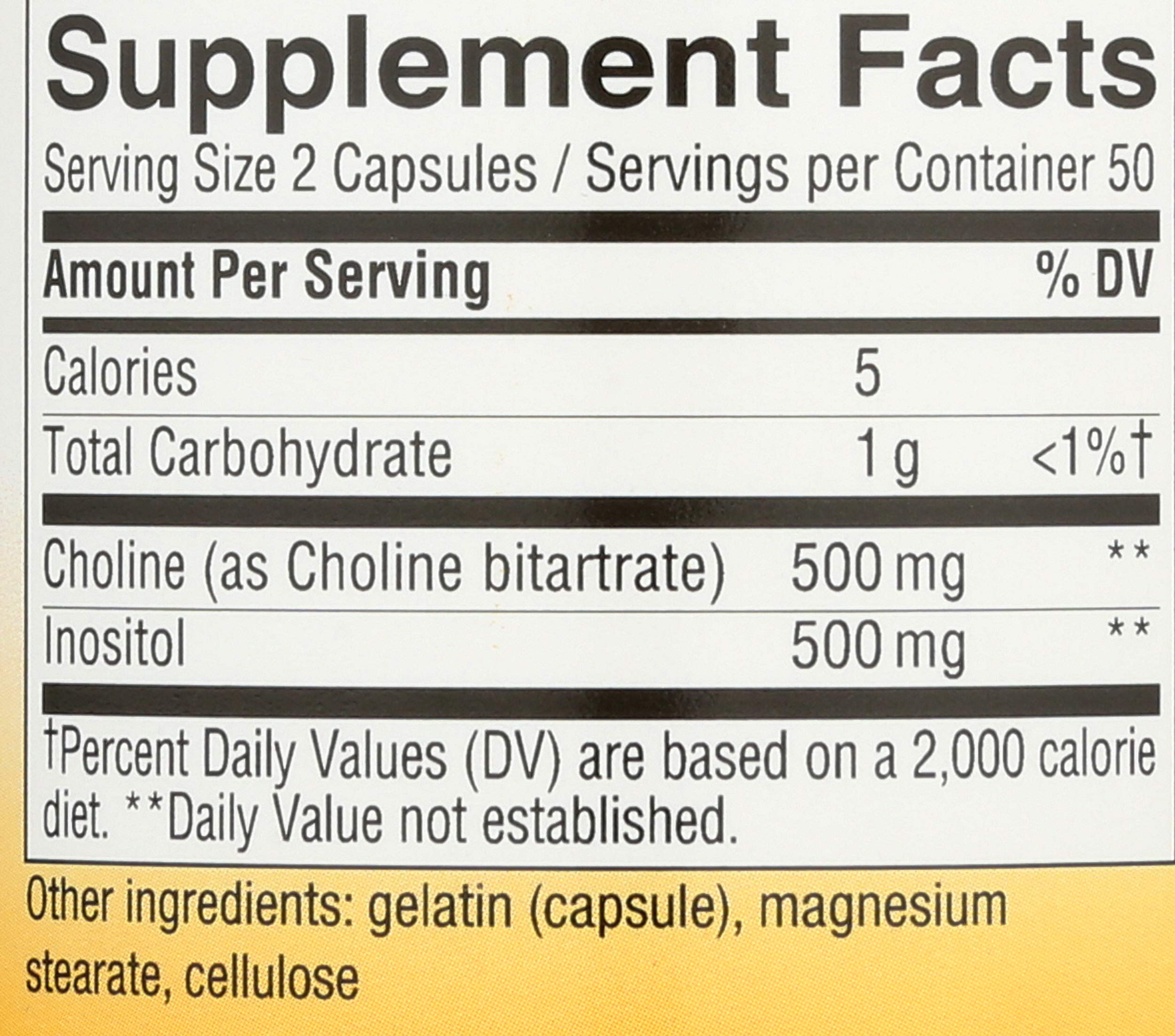 Nature's Way Choline & Inositol Capsules 500mg back view