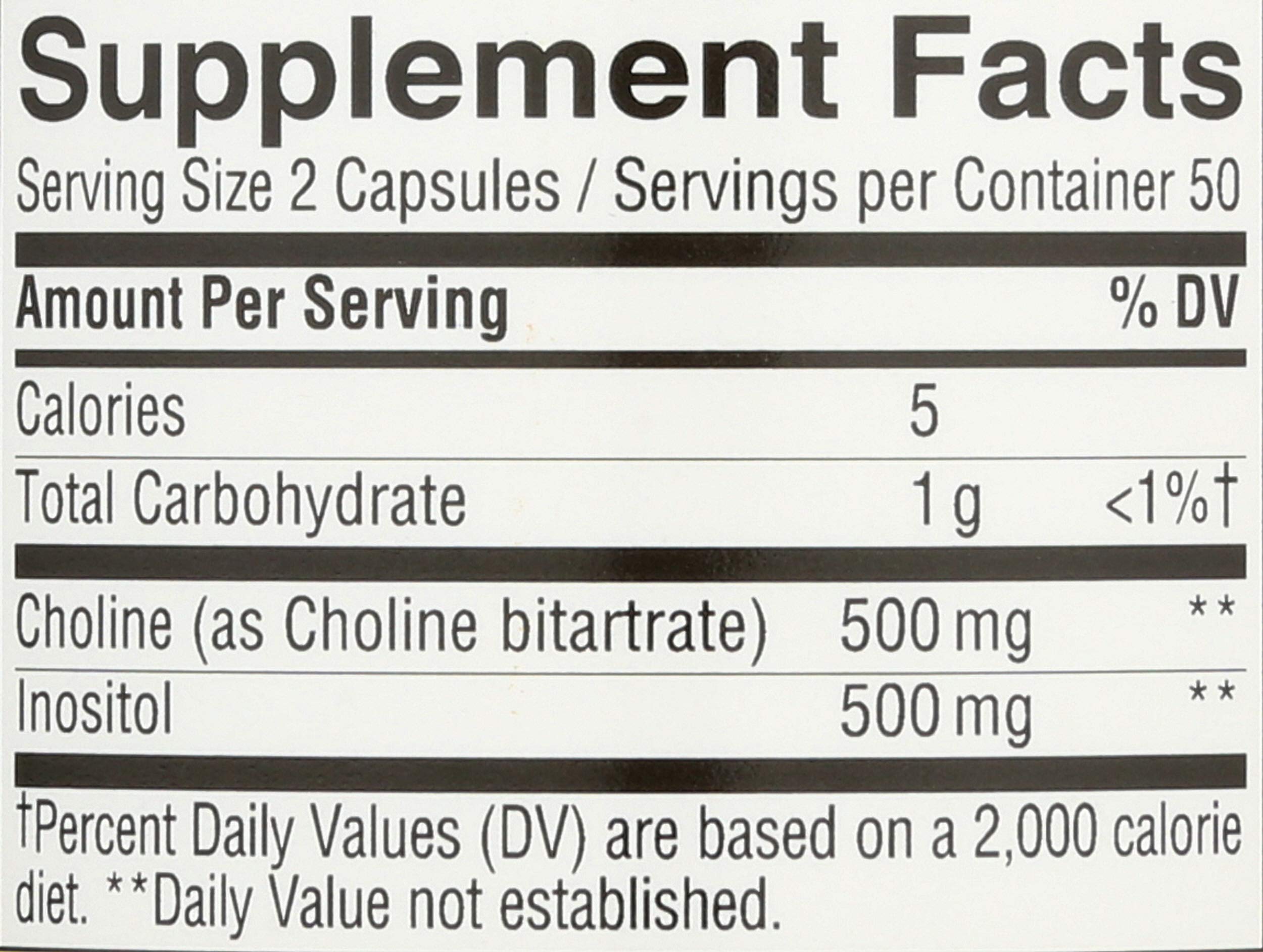Nature's Way Choline & Inositol Capsules 500mg bottle top