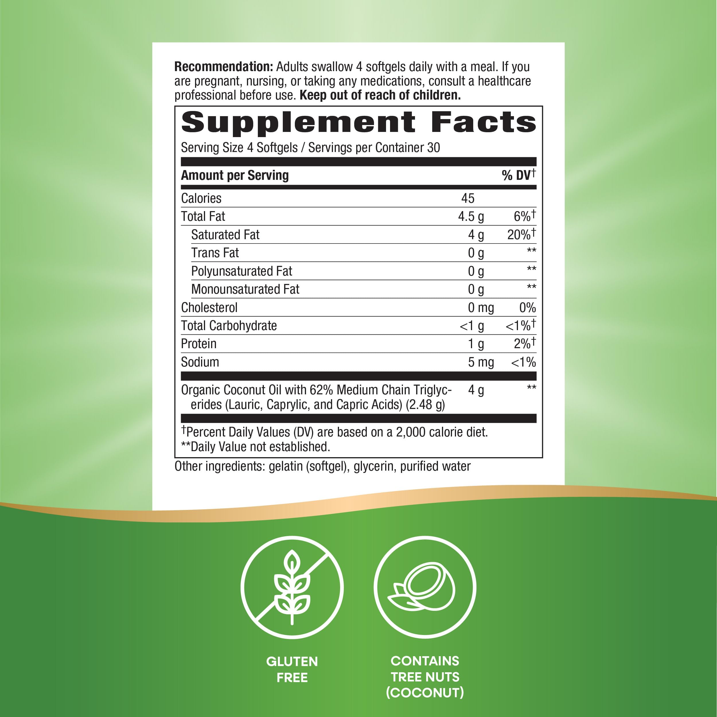 Nature's Way Coconut Oil Softgels 200g side view