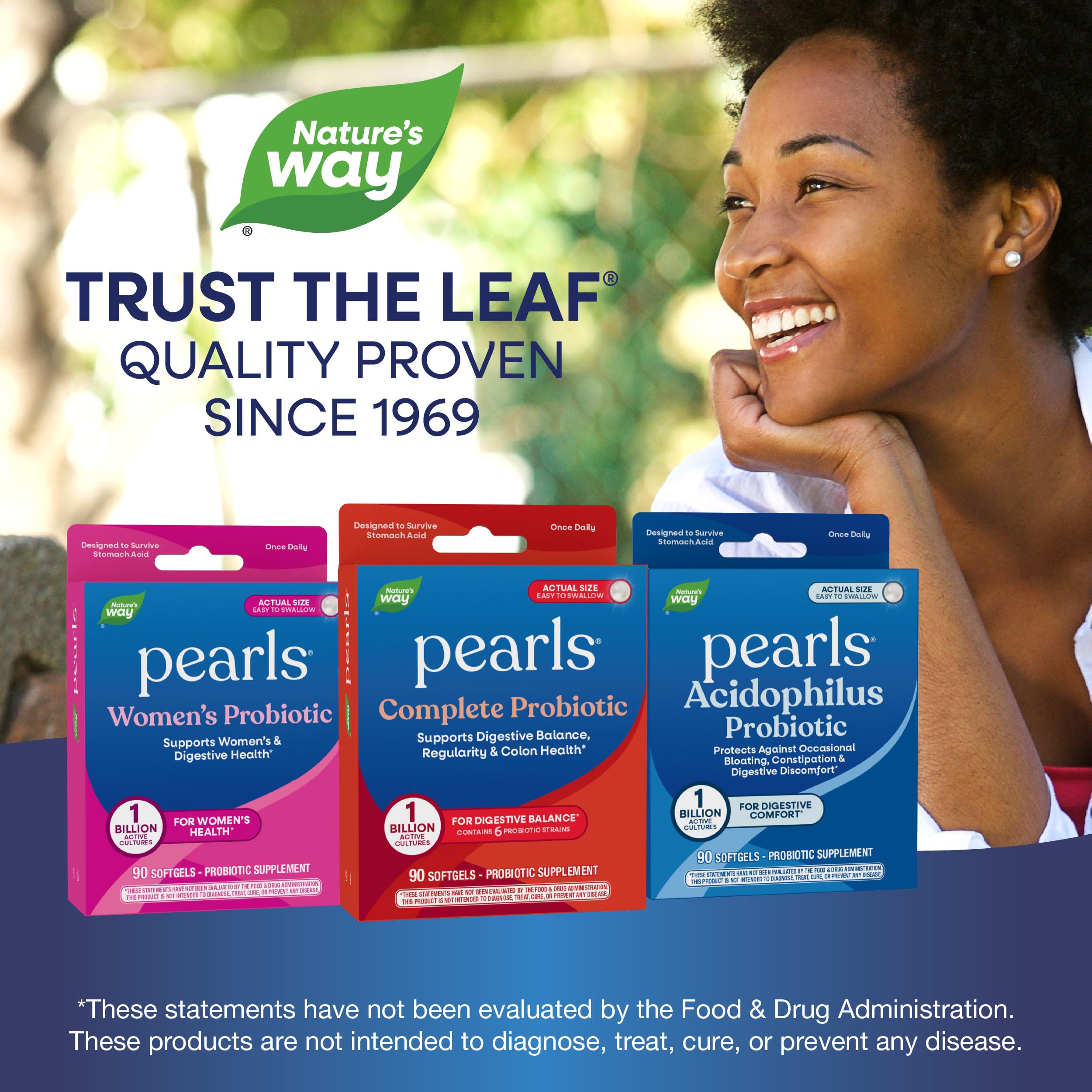 Nature's Way Complete Probiotic Pearls softgels on a table