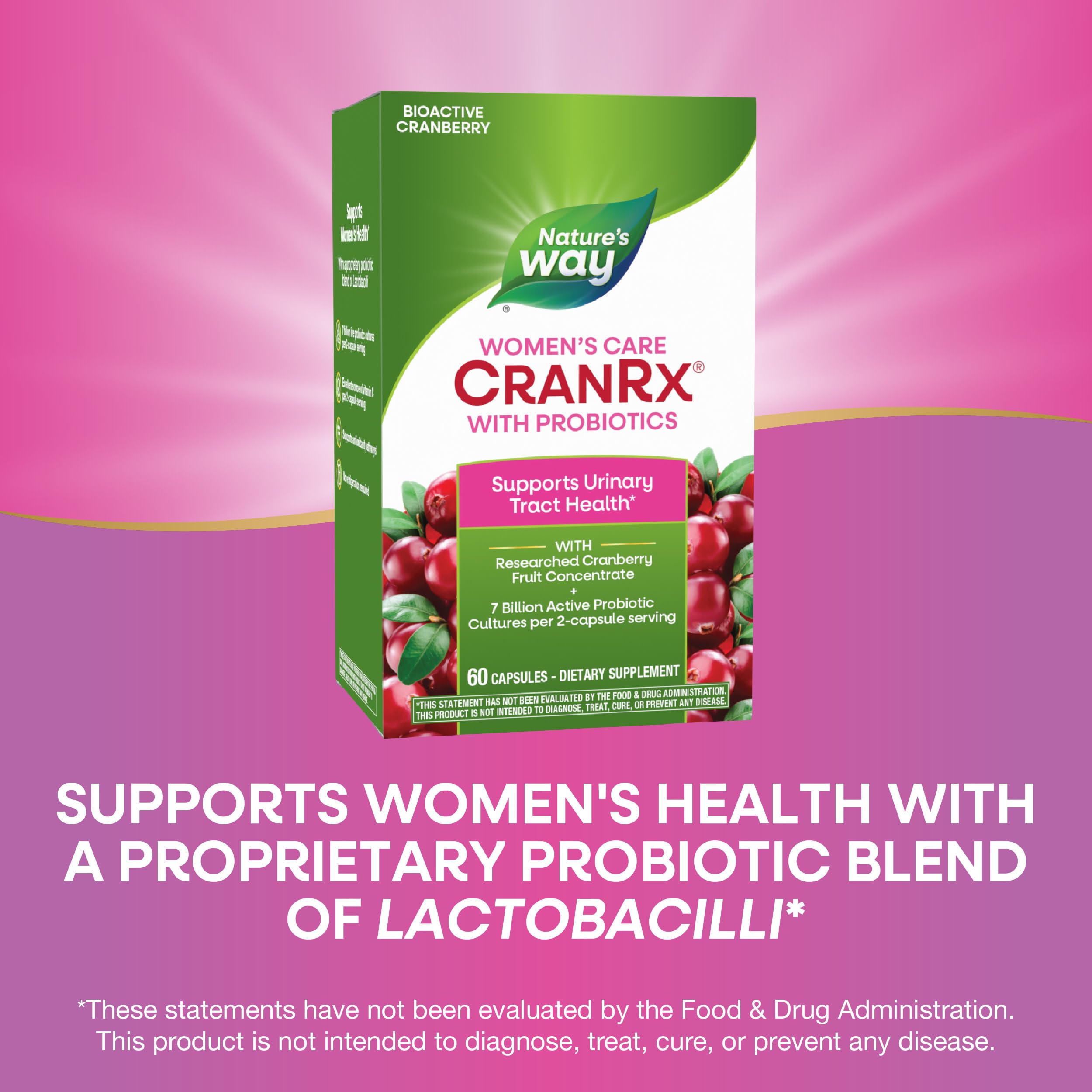 Nature's Way Cranberry Probiotic Capsules showing dosage instructions
