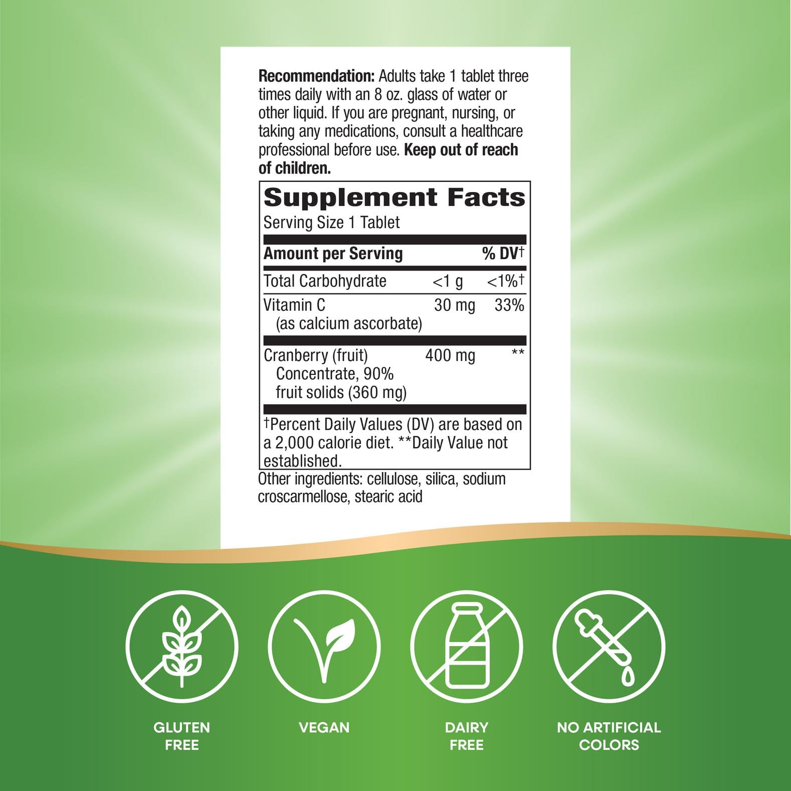 Nature's Way Cranberry Supplement side view with bottle details