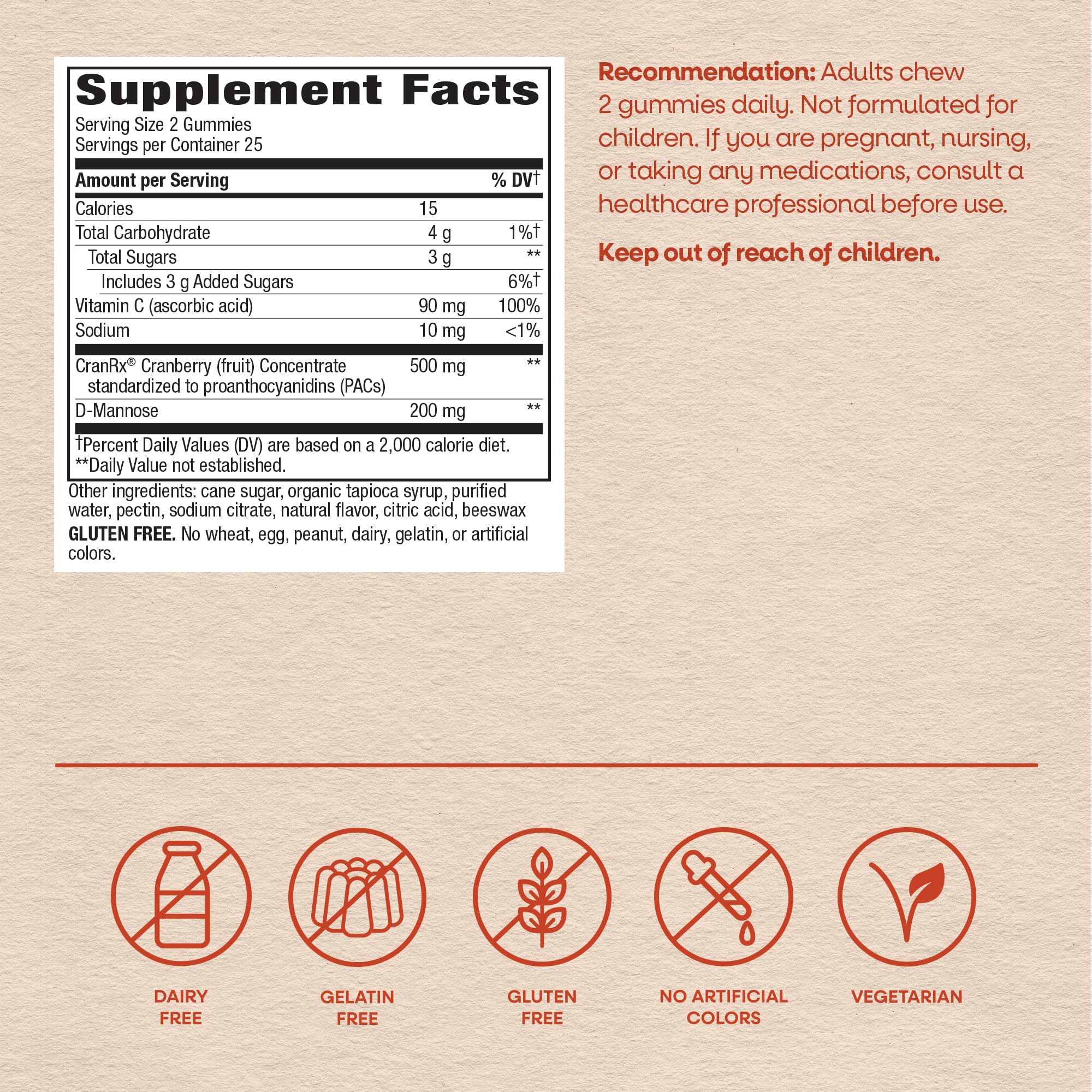 Nature's Way CranRx Gummies showing nutritional label