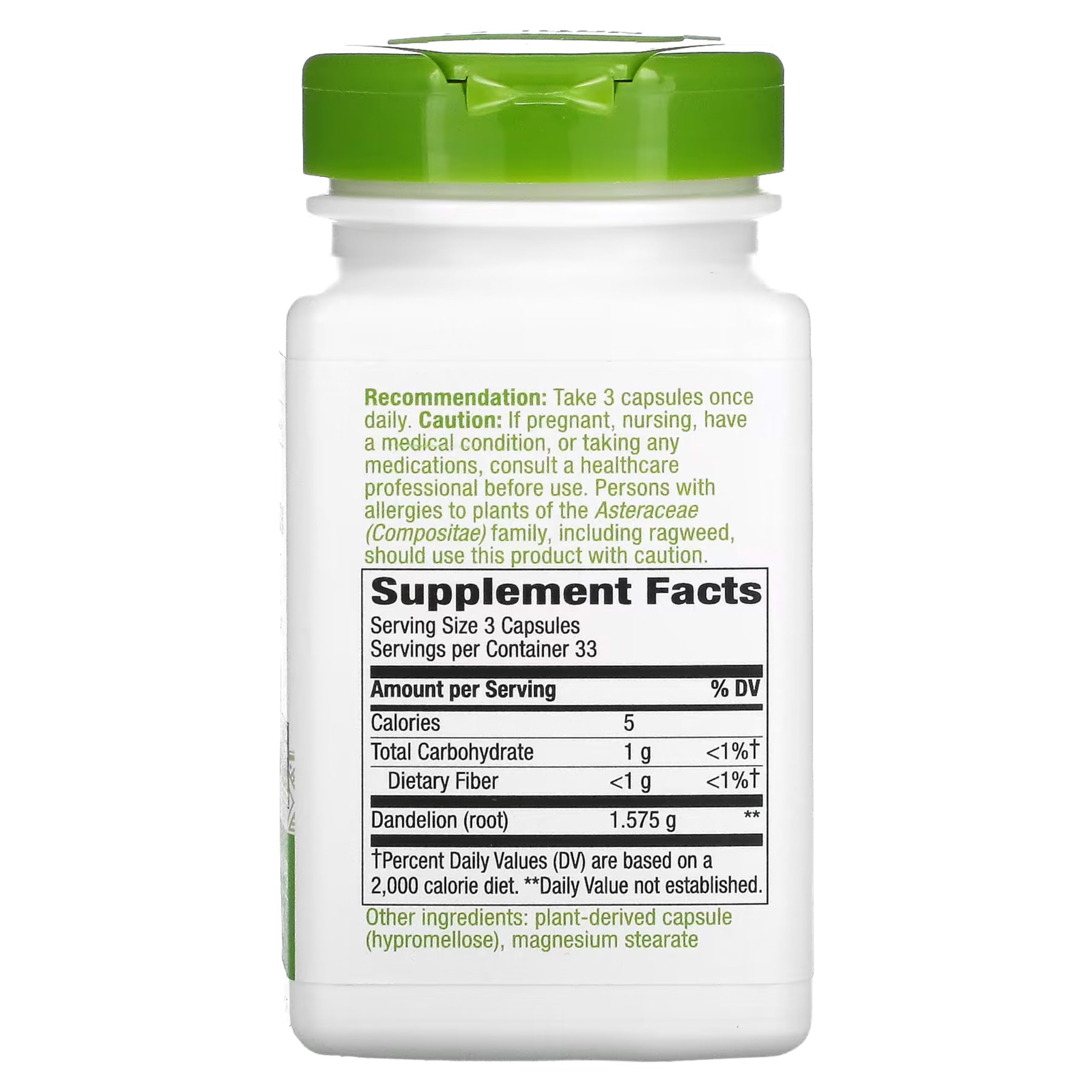 Nature's Way Dandelion Herbal Supplement 100g side view