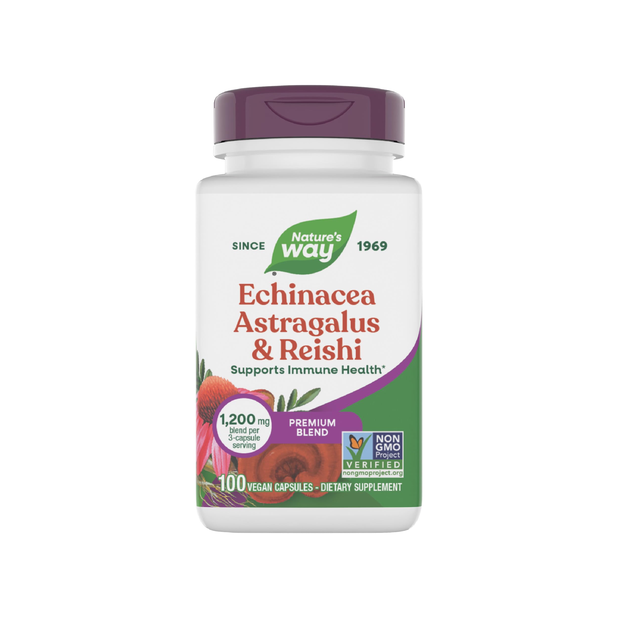 Nature's Way Echinacea Astragalus & Reishi 90 capsules front view