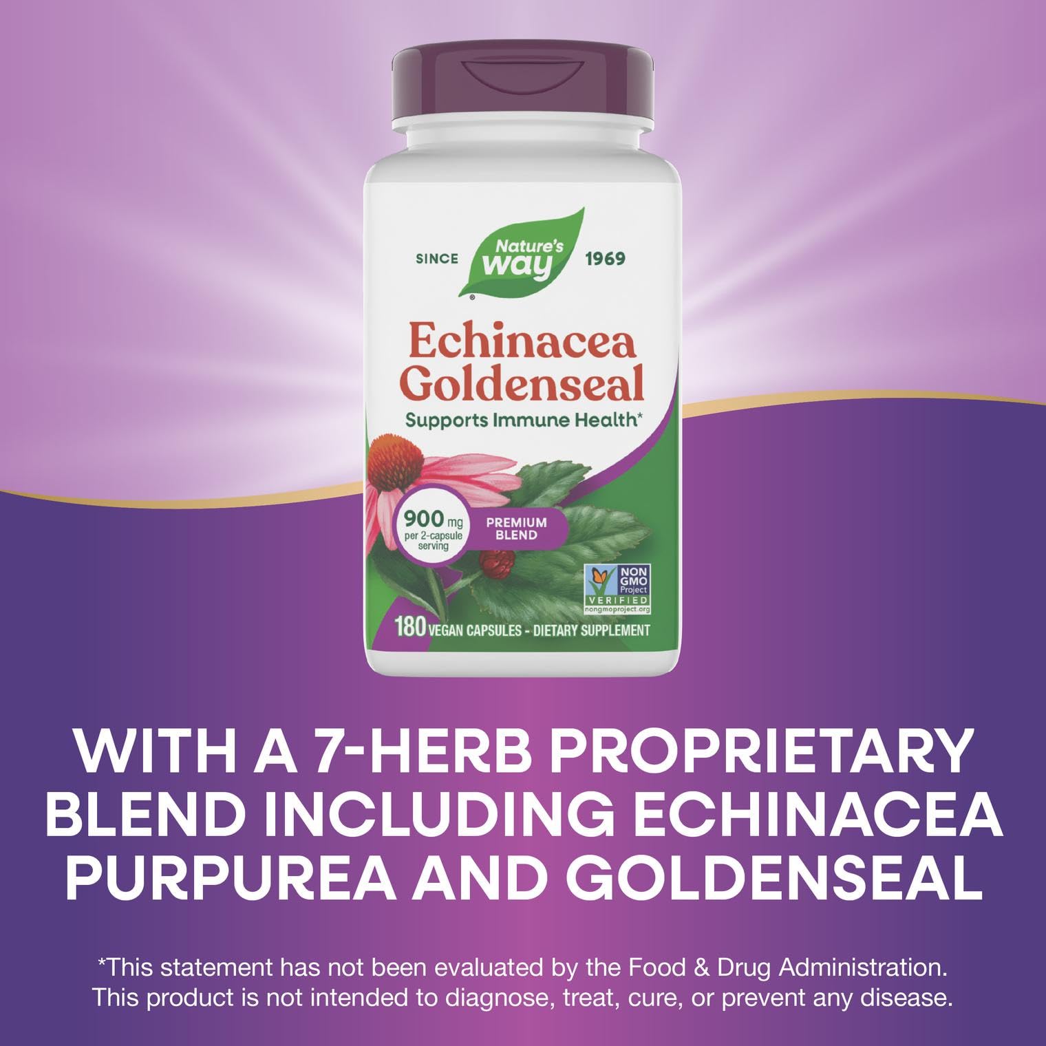 Nature's Way Echinacea Goldenseal 7 Herb Blend capsule close-up