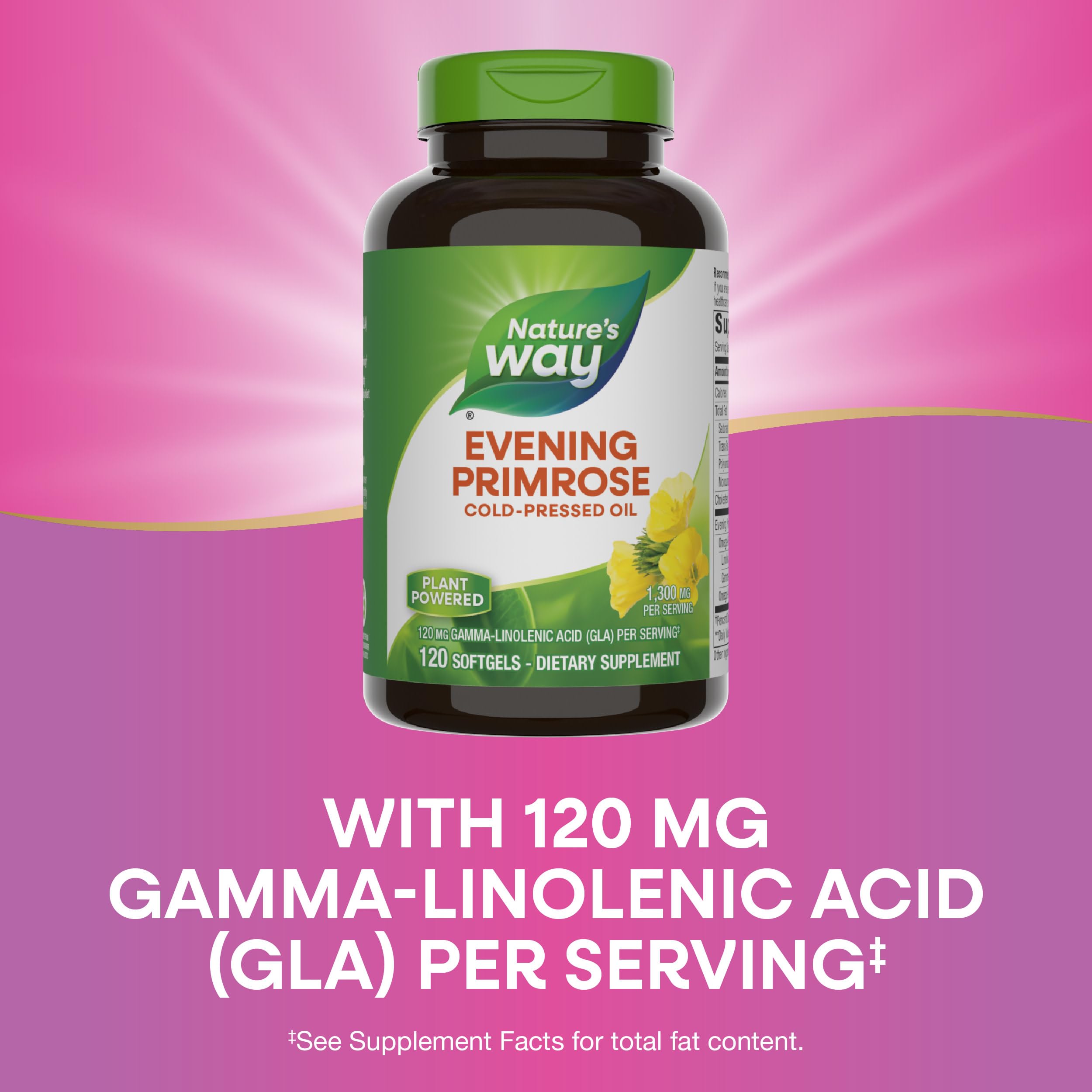 Nature's Way Evening Primrose Oil Softgels with a softgel close-up