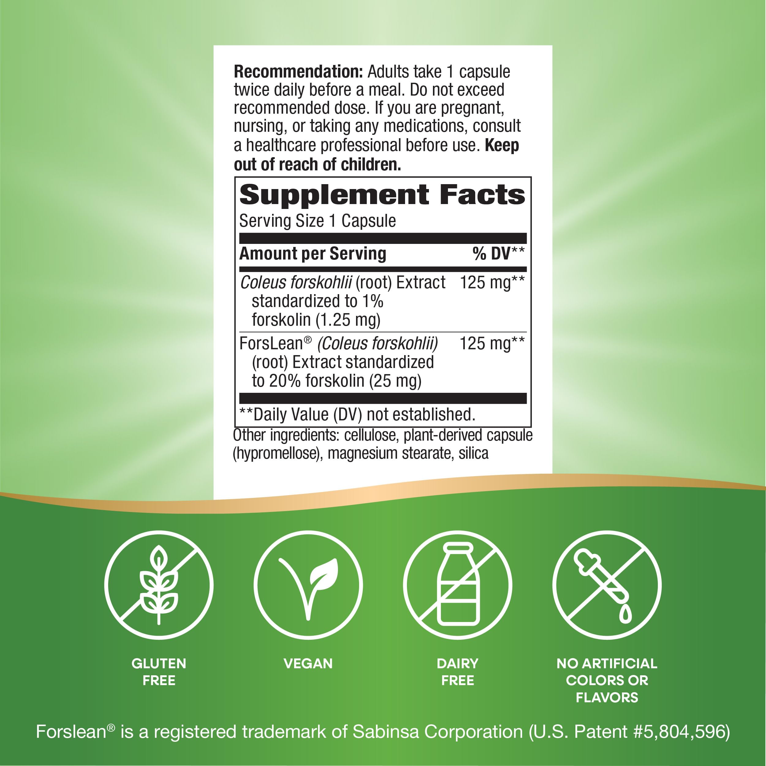 Nature's Way Forskohlii 125mg supplement on a wooden table