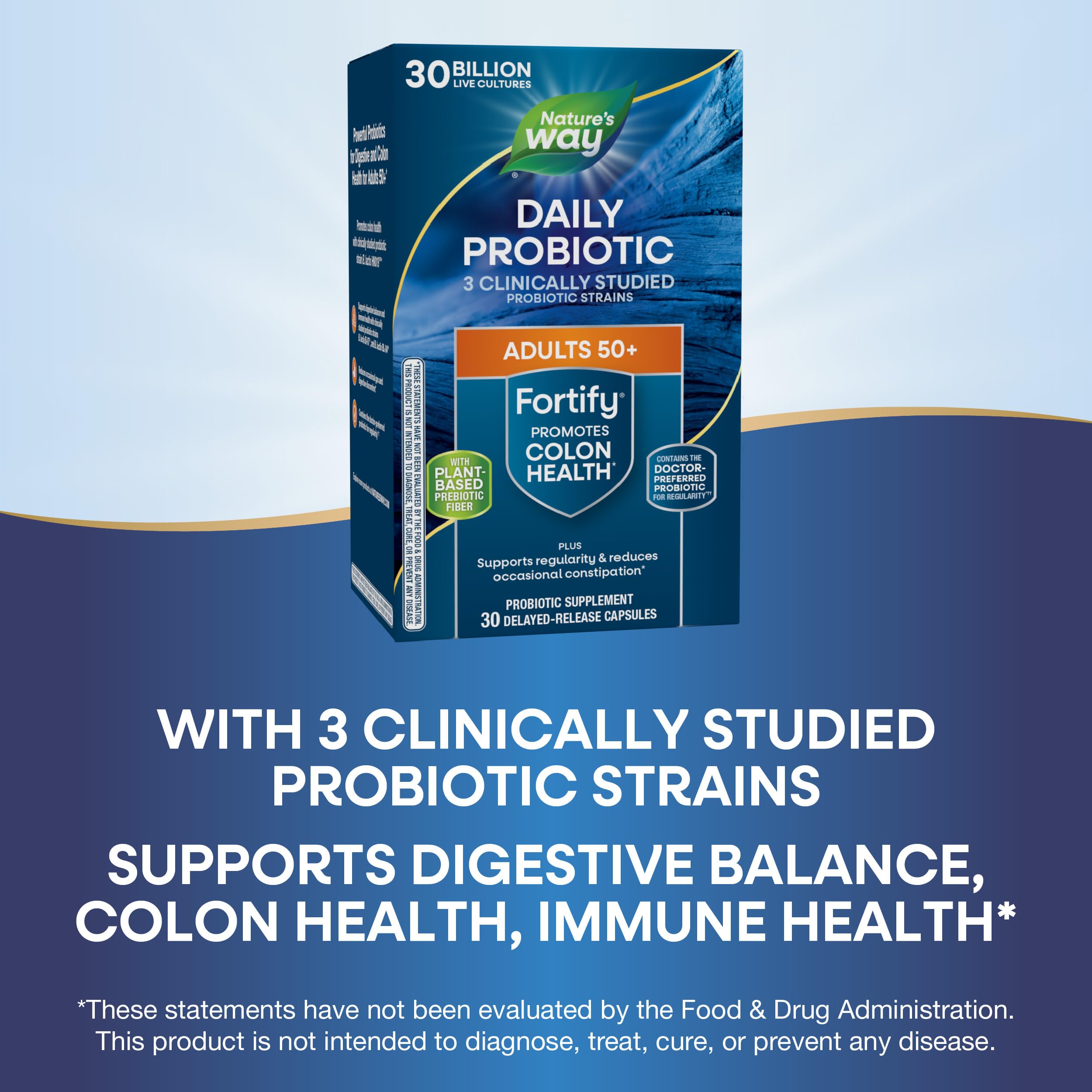 Nature's Way Fortify 50+ Probiotic capsules with dosage information