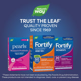 Nature's Way Fortify Extra Strength Probiotic 50 Billion CFU bottle with a glass of water