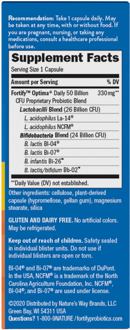 Nature's Way Fortify Optima Probiotic 50 Billion CFU back view