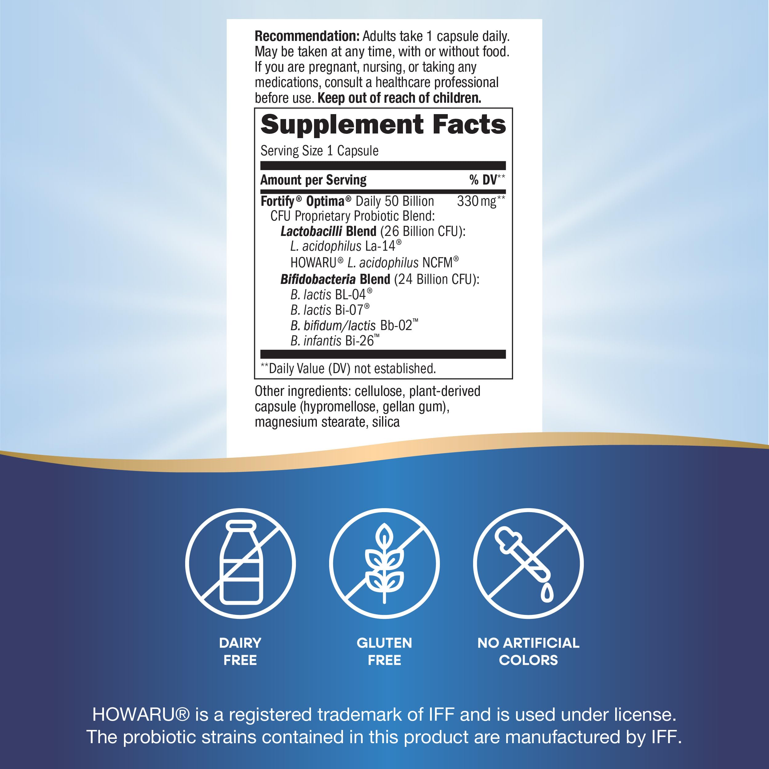 Nature's Way Fortify Optima Probiotic 50 Billion CFU ingredients list