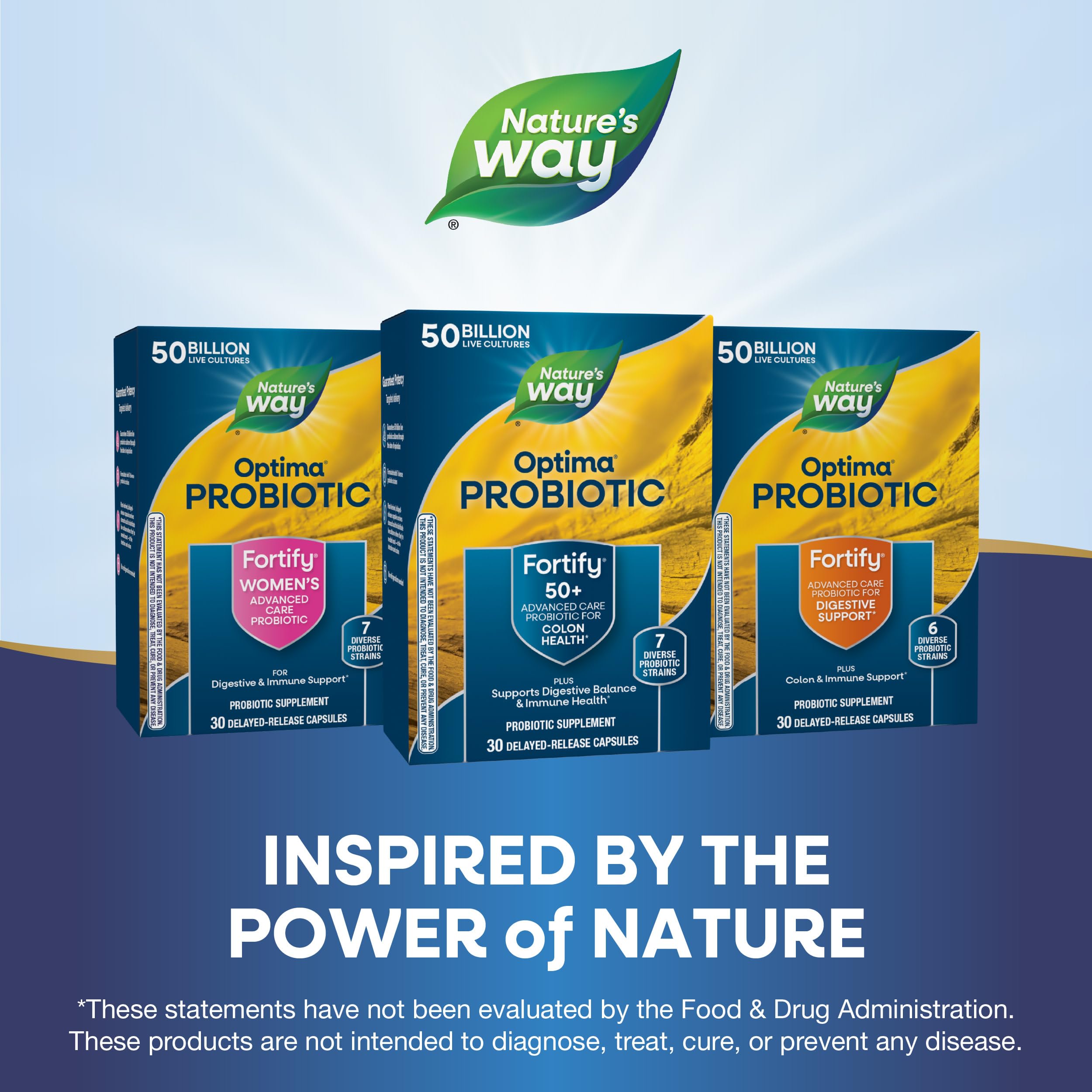 Nature's Way Fortify Optima Probiotic 50+ bottle on a kitchen counter
