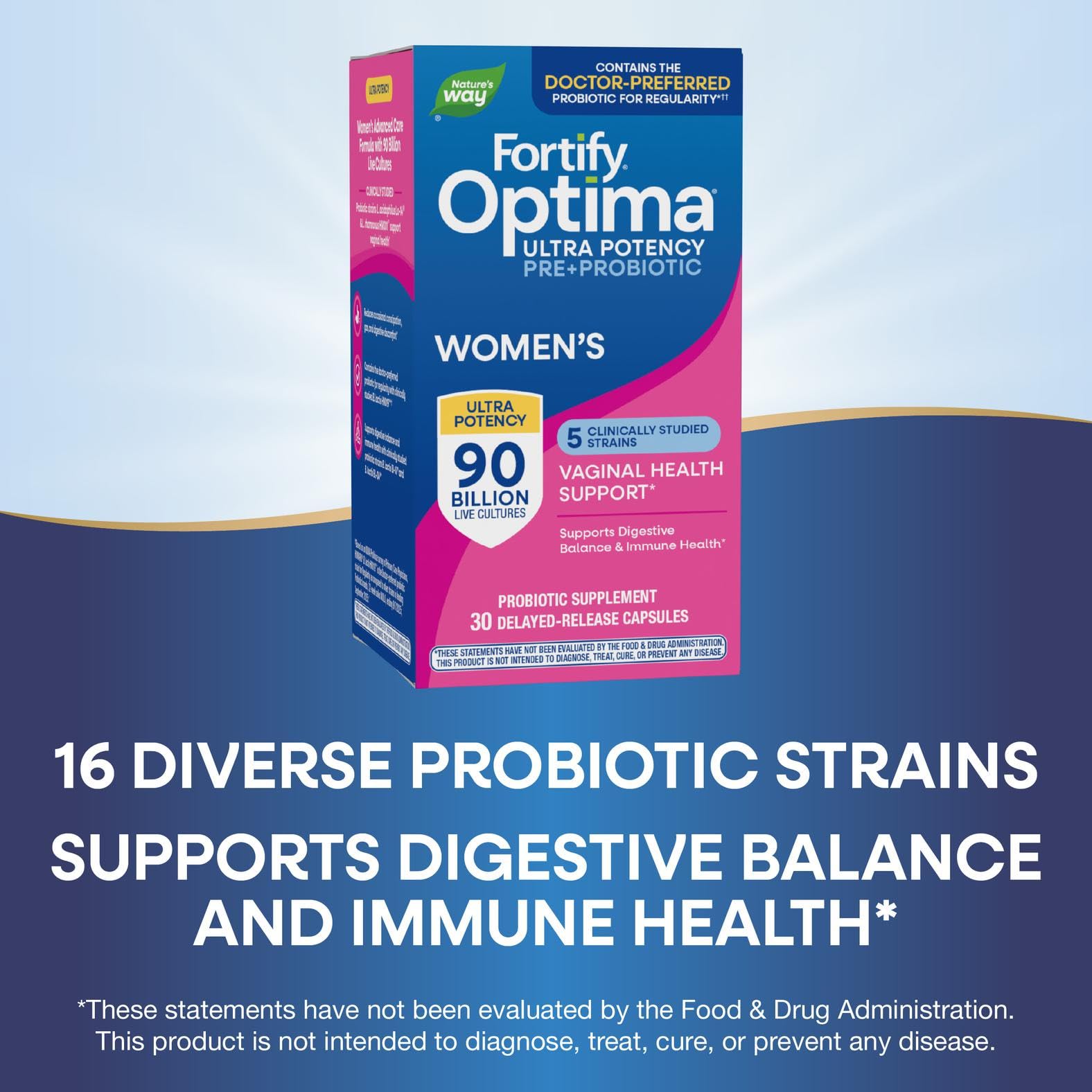 Nature's Way Fortify Optima Probiotic for Women packaging on a kitchen counter