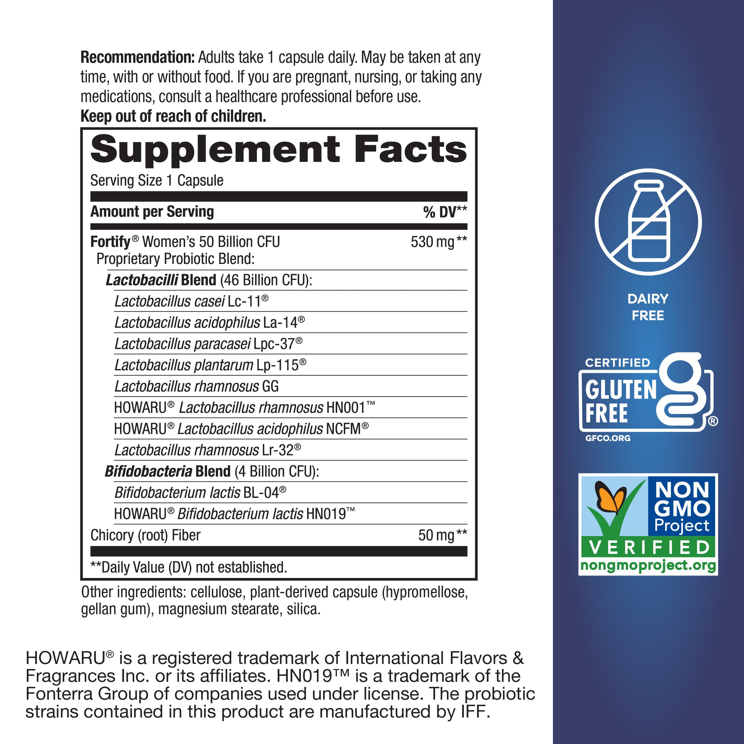 Nature's Way Fortify Women's Probiotic 50 Billion CFU Capsules ingredient list