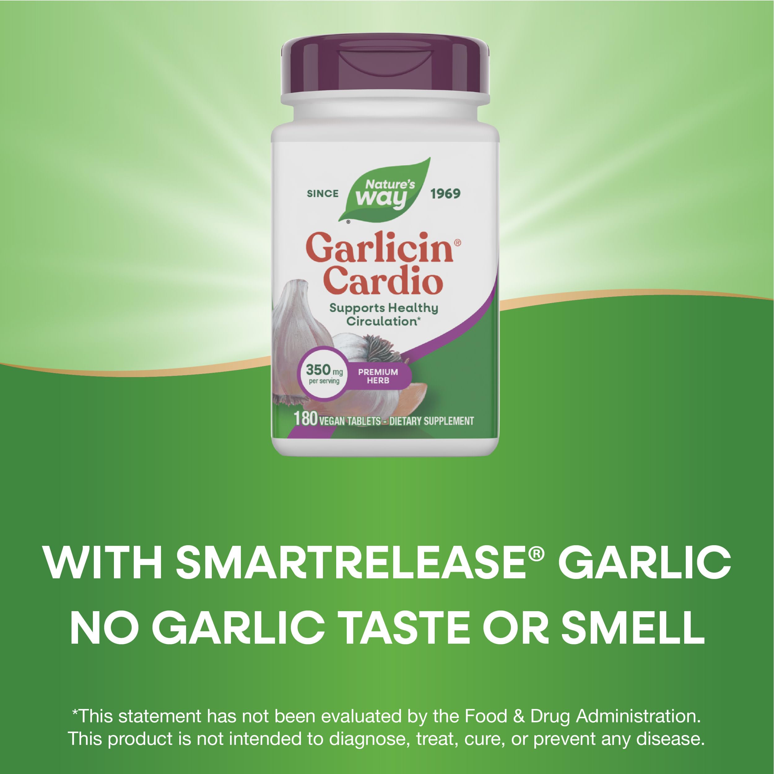 Nature's Way Garlicin Cardio displayed with a measuring spoon