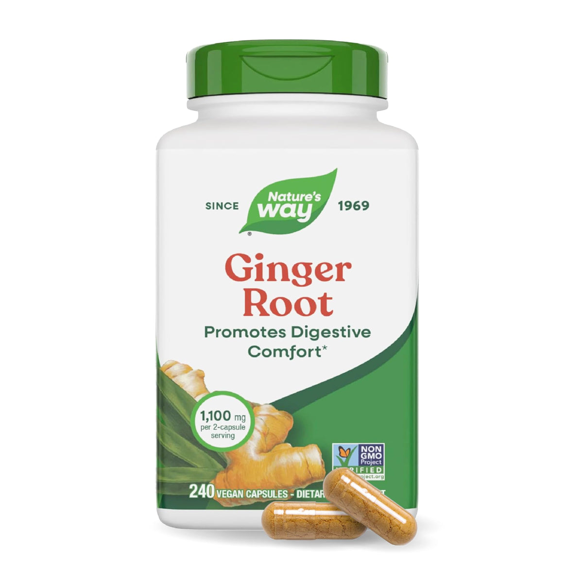 Nature's Way Ginger Root Capsules 1100mg front view