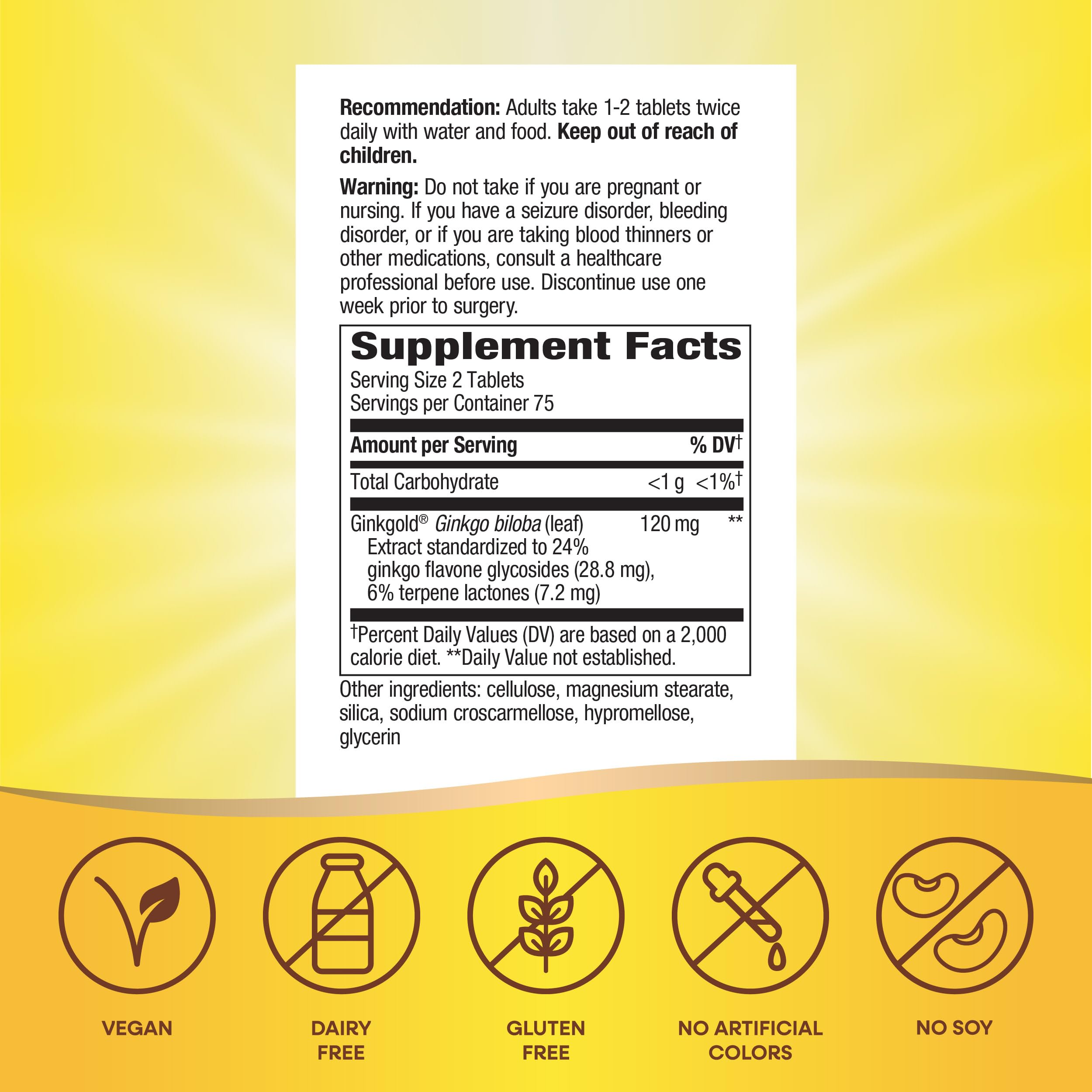 Nature's Way Ginkgold Ginkgo Biloba 77g tablets close-up