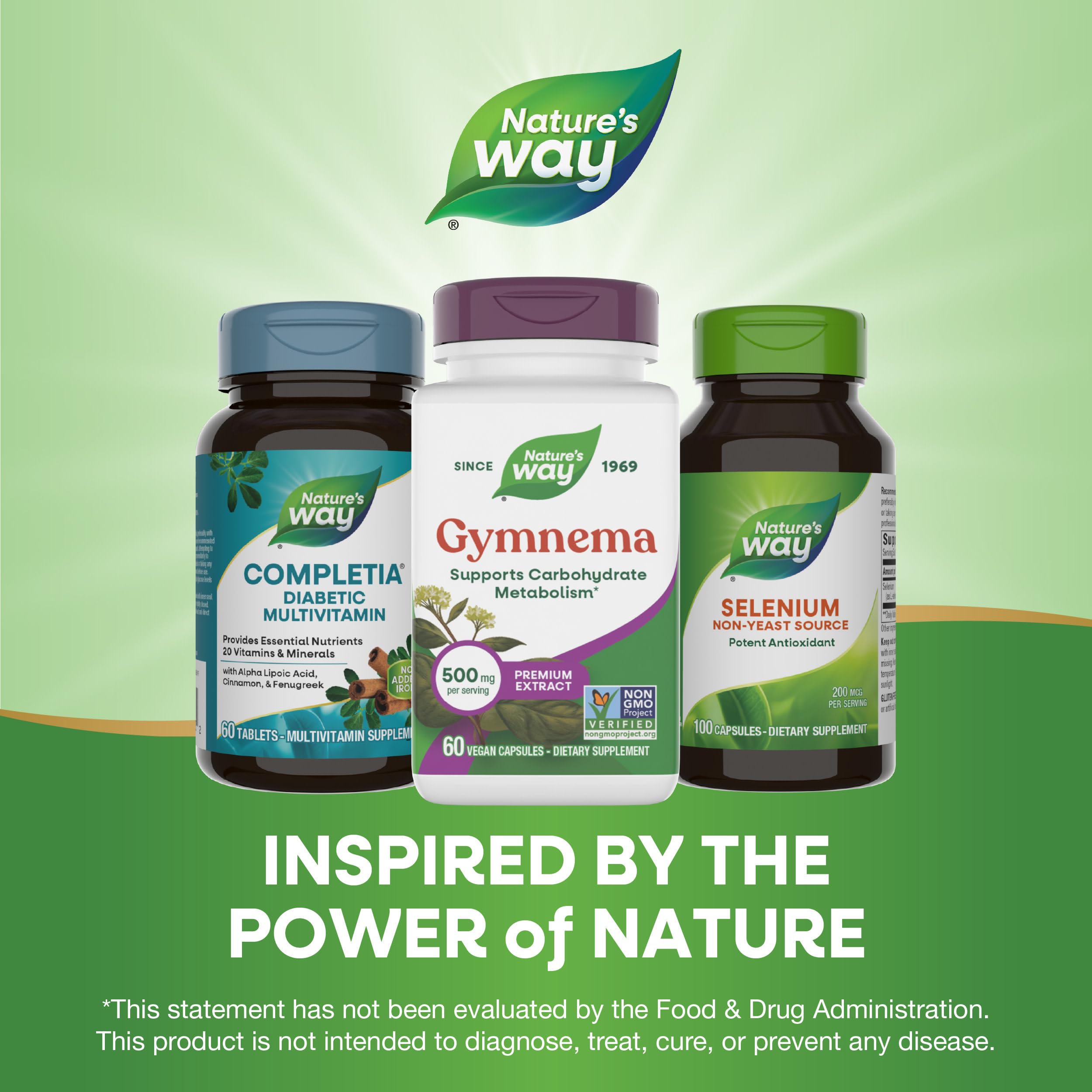 Nature's Way Gymnema Premium Extract 500mg capsules on wooden table