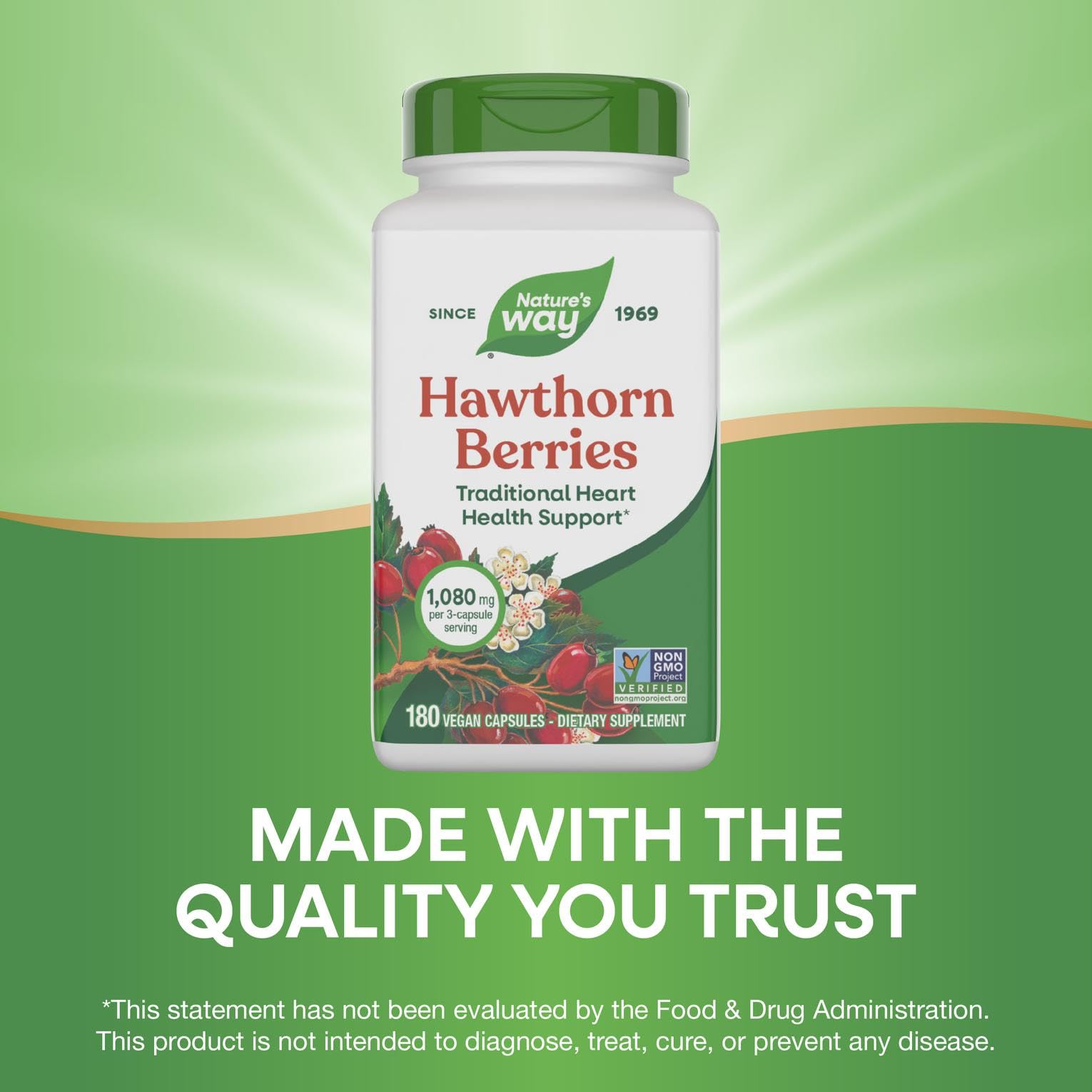 Nature's Way Hawthorn Berries 180 Vcaps bottle with measuring spoon