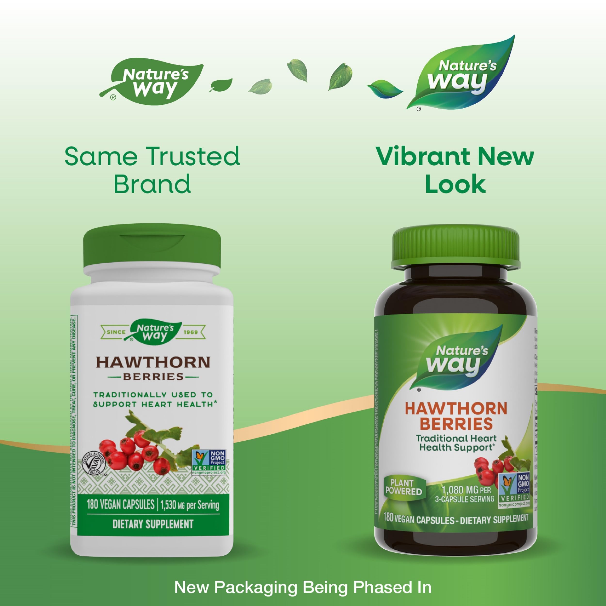 Nature's Way Hawthorn Berry Supplement 1080mg capsules on a table
