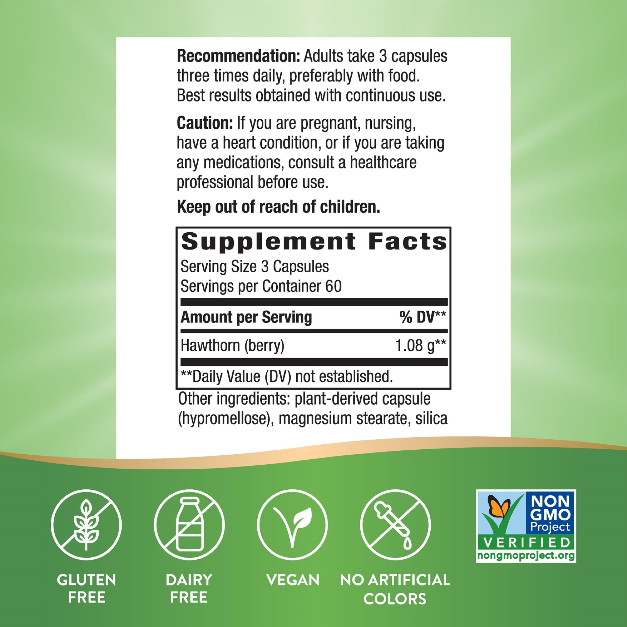 Nature's Way Hawthorn Berry Supplement 1080mg side view