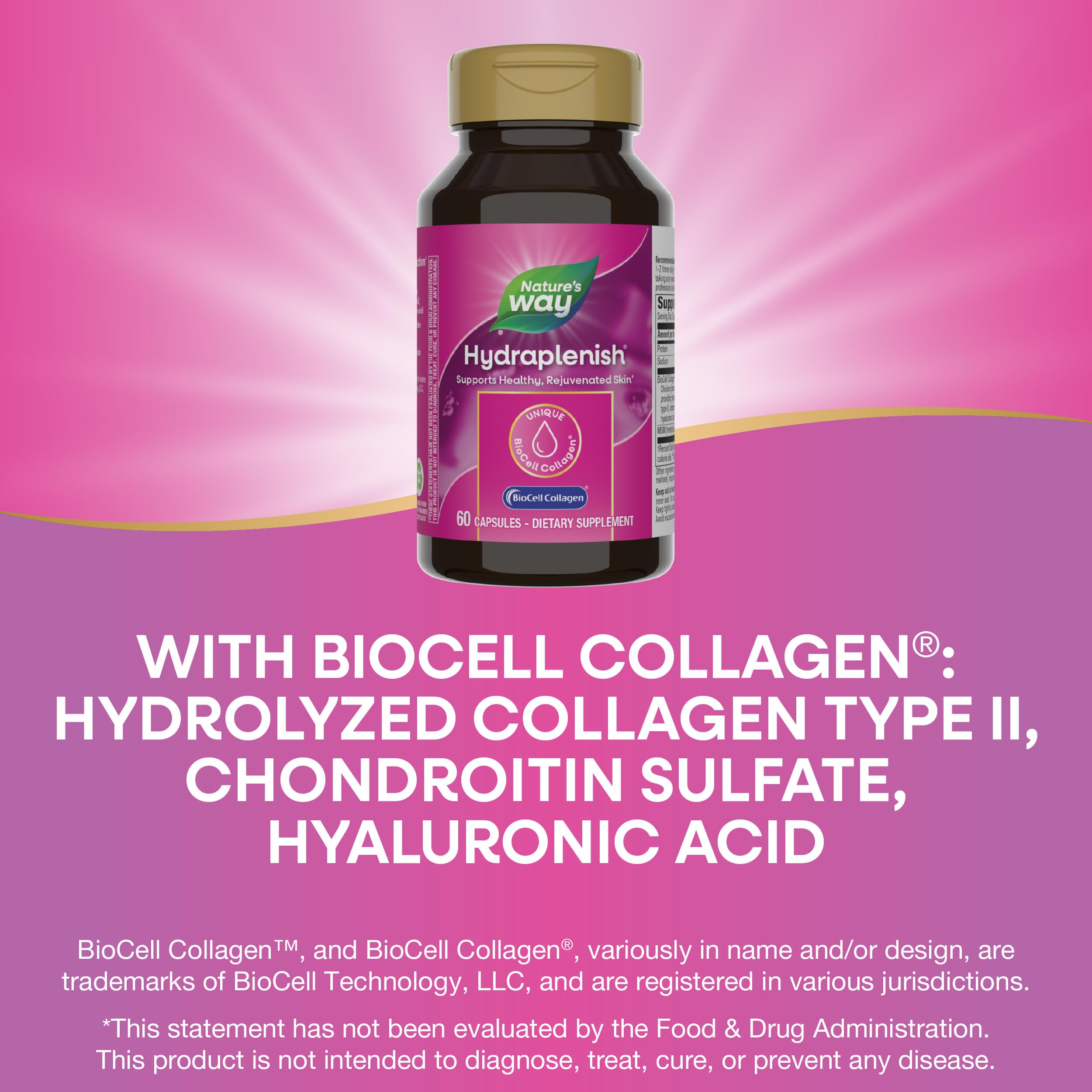 Nature's Way Hydraplenish Collagen Supplement capsules in hand
