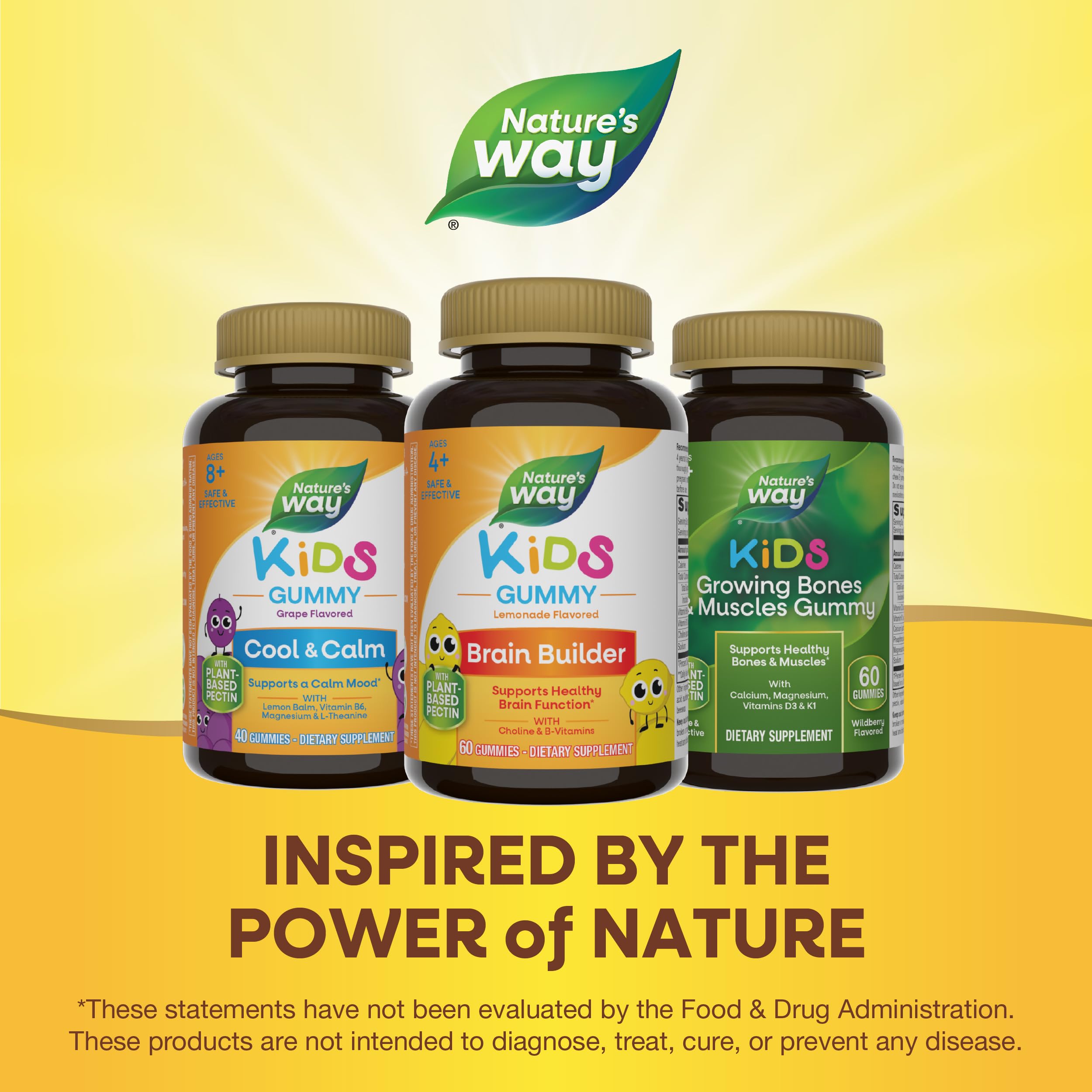 Nature's Way Kids Brain Builder Gummies ingredients list on the back