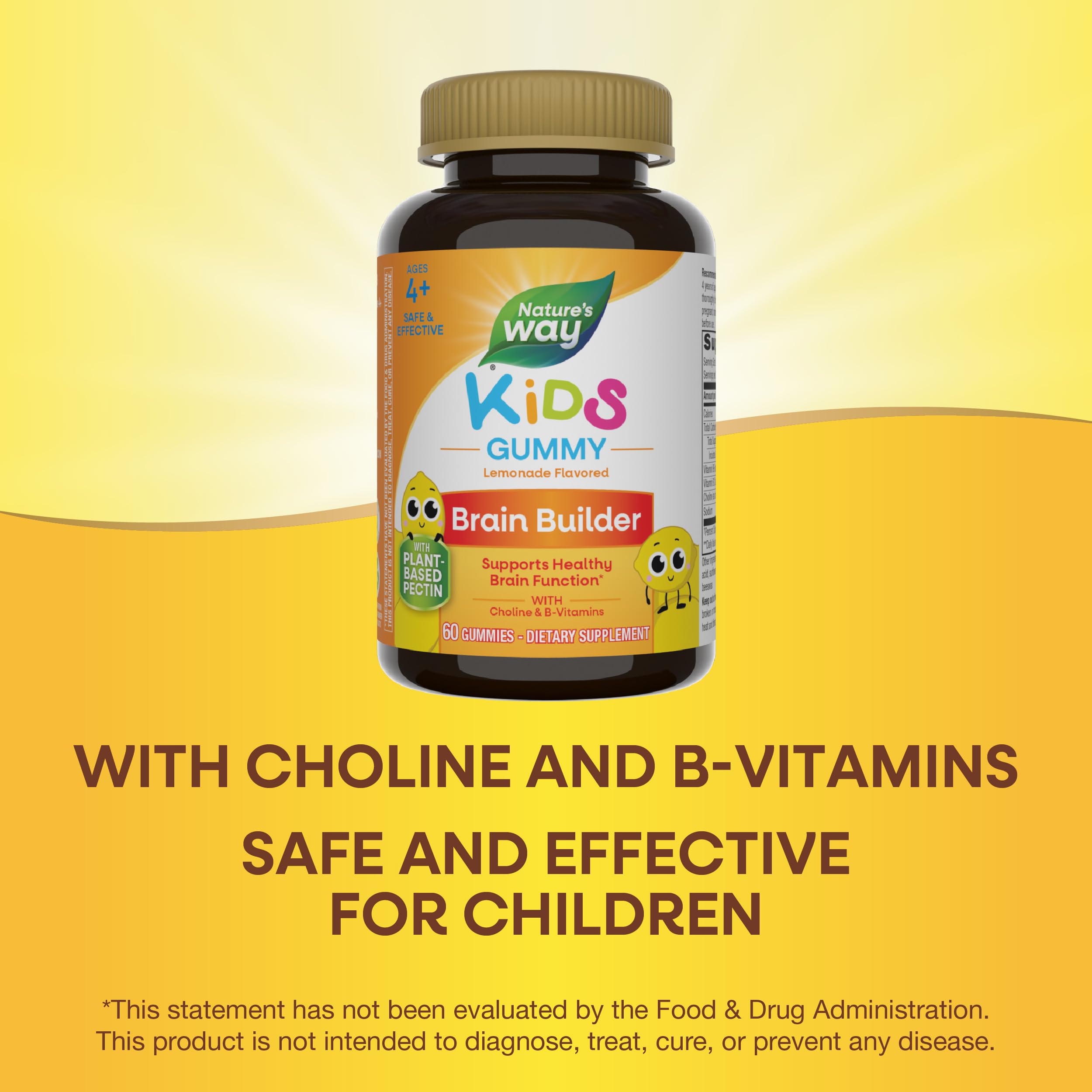 Nature's Way Kids Brain Builder Gummies with a child holding them