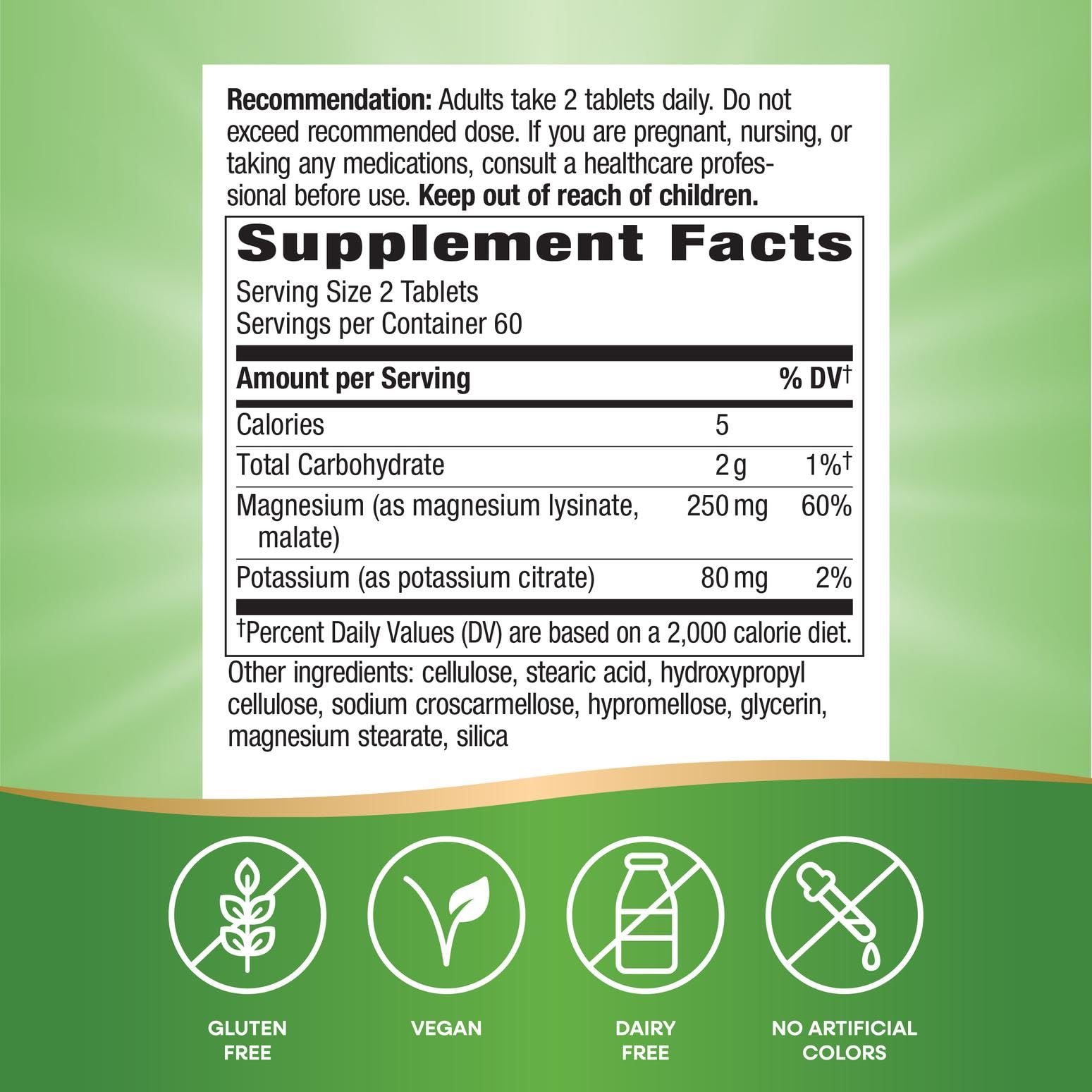 Nature's Way Krebs Magnesium-Potassium 120 tablets with ingredients list
